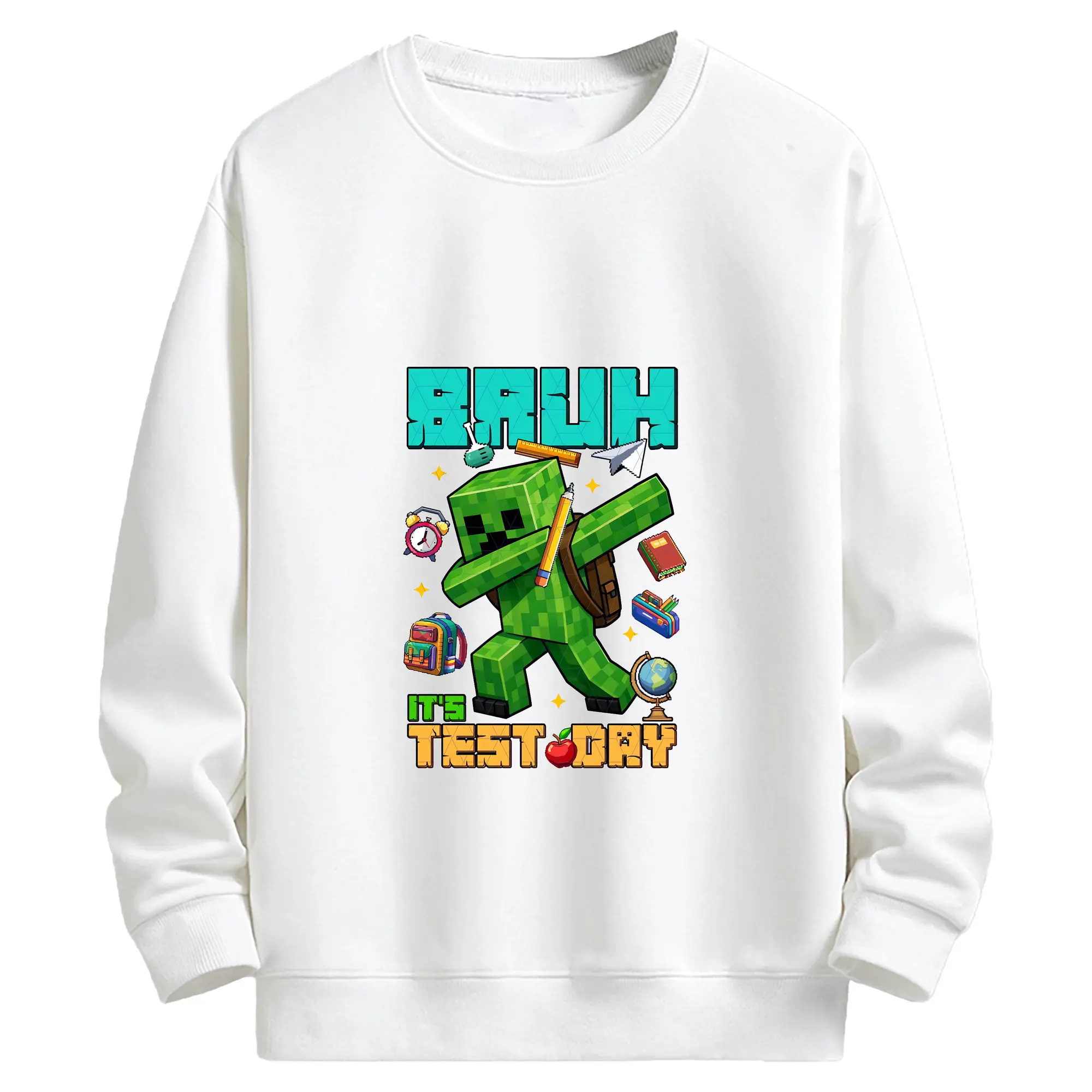 マイクラ グッズ  マイクラ - キッズ クルーネックスウェットシャツ ・ フロントプリント ・ 綿80％ ポリエステル20％ ・ 快適 通学 スポーツ 日常使い お散歩用