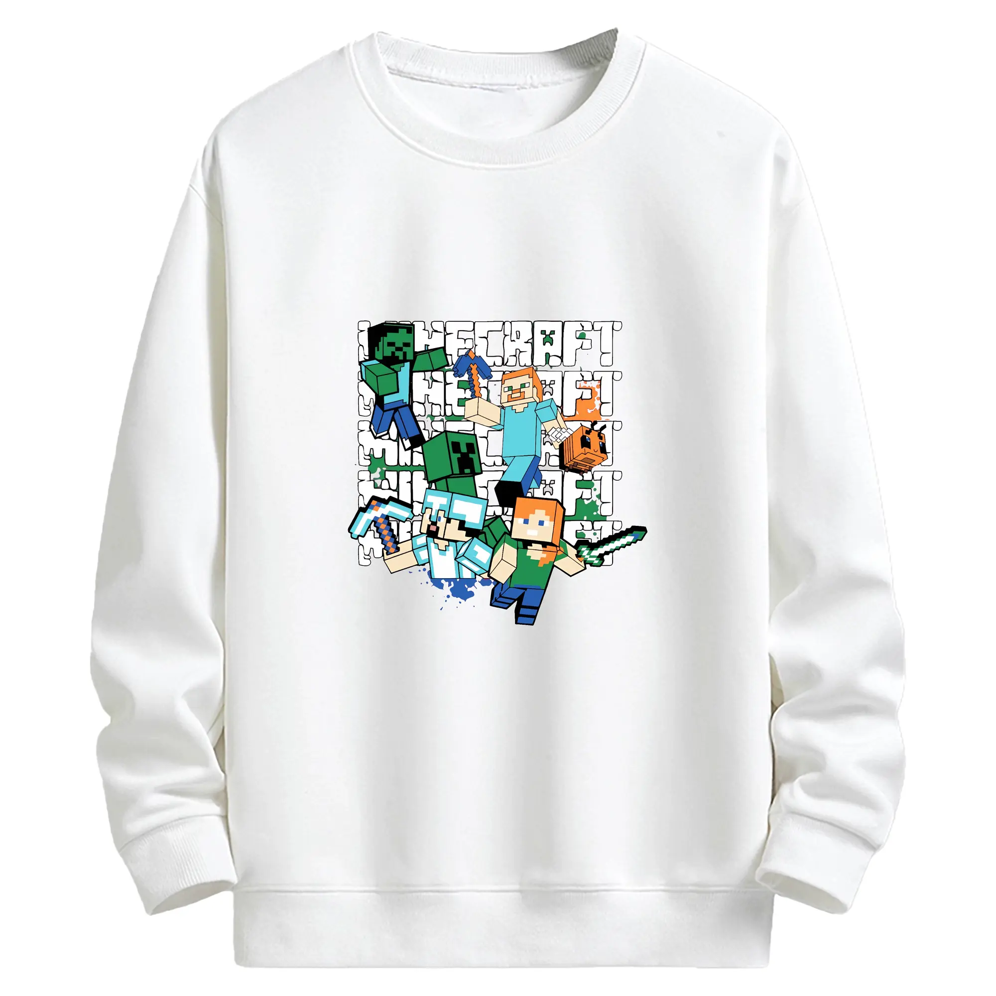 マイクラ グッズ  マイクラ - キッズ クルーネックスウェットシャツ ・ フロントプリント ・ 綿80％ ポリエステル20％ ・ 快適 通学 スポーツ 日常使い お散歩用