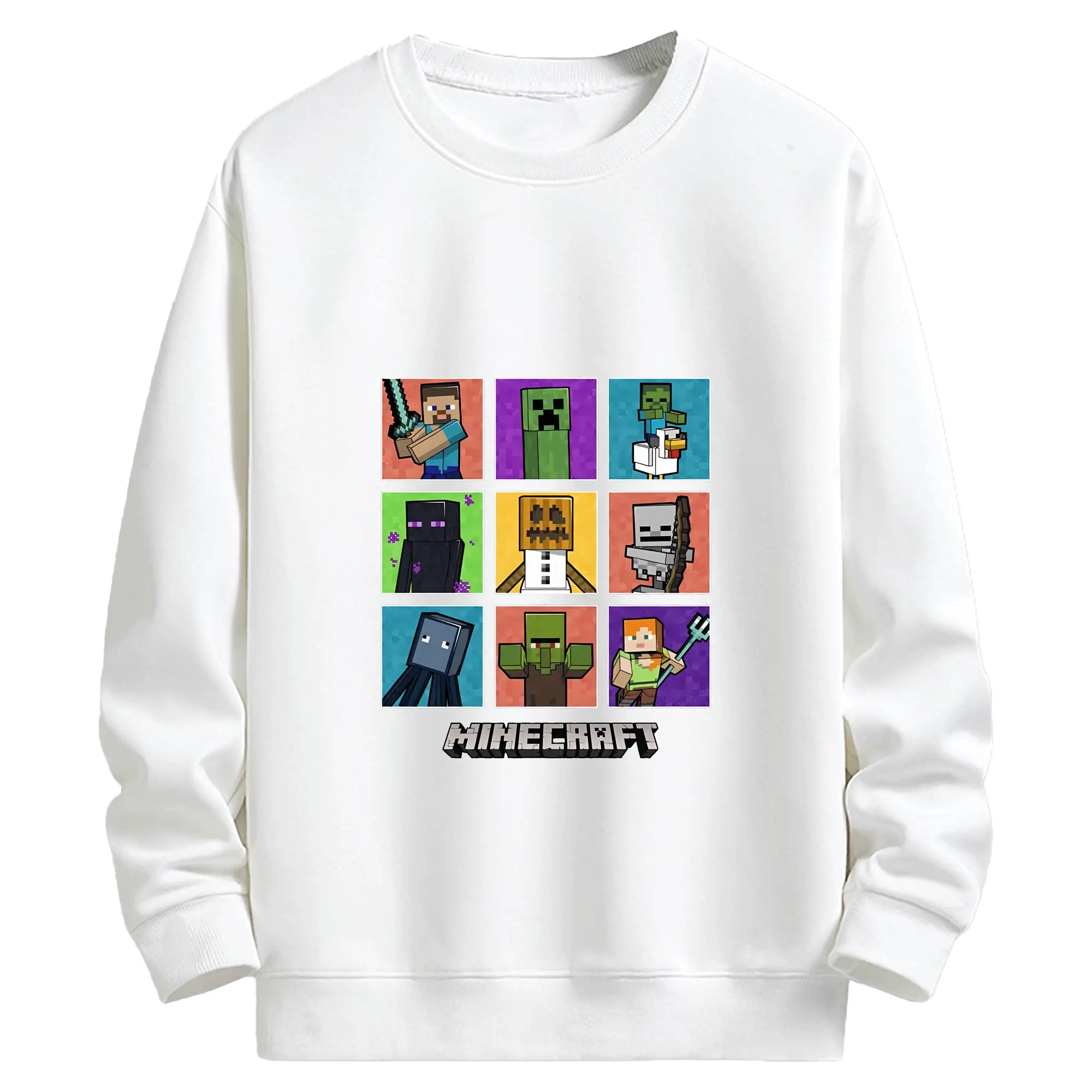 マイクラ グッズ  マイクラ - キッズ クルーネックスウェットシャツ ・ フロントプリント ・ 綿80％ ポリエステル20％ ・ 快適 通学 スポーツ 日常使い お散歩用