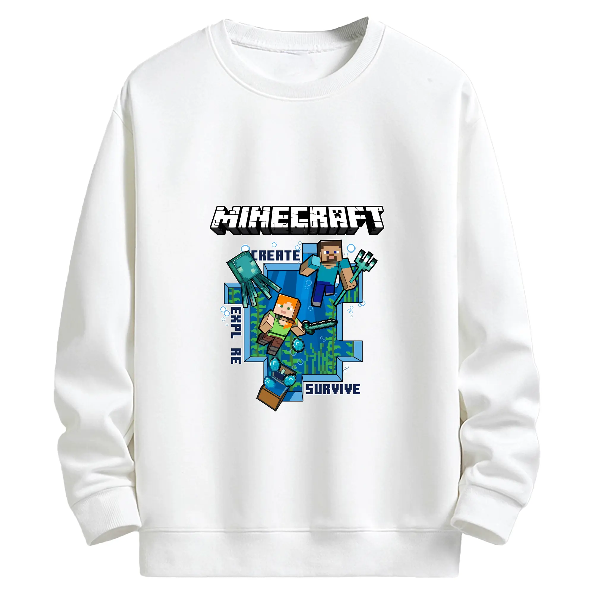 マイクラ グッズ  マイクラ - キッズ クルーネックスウェットシャツ ・ フロントプリント ・ 綿80％ ポリエステル20％ ・ 快適 通学 スポーツ 日常使い お散歩用