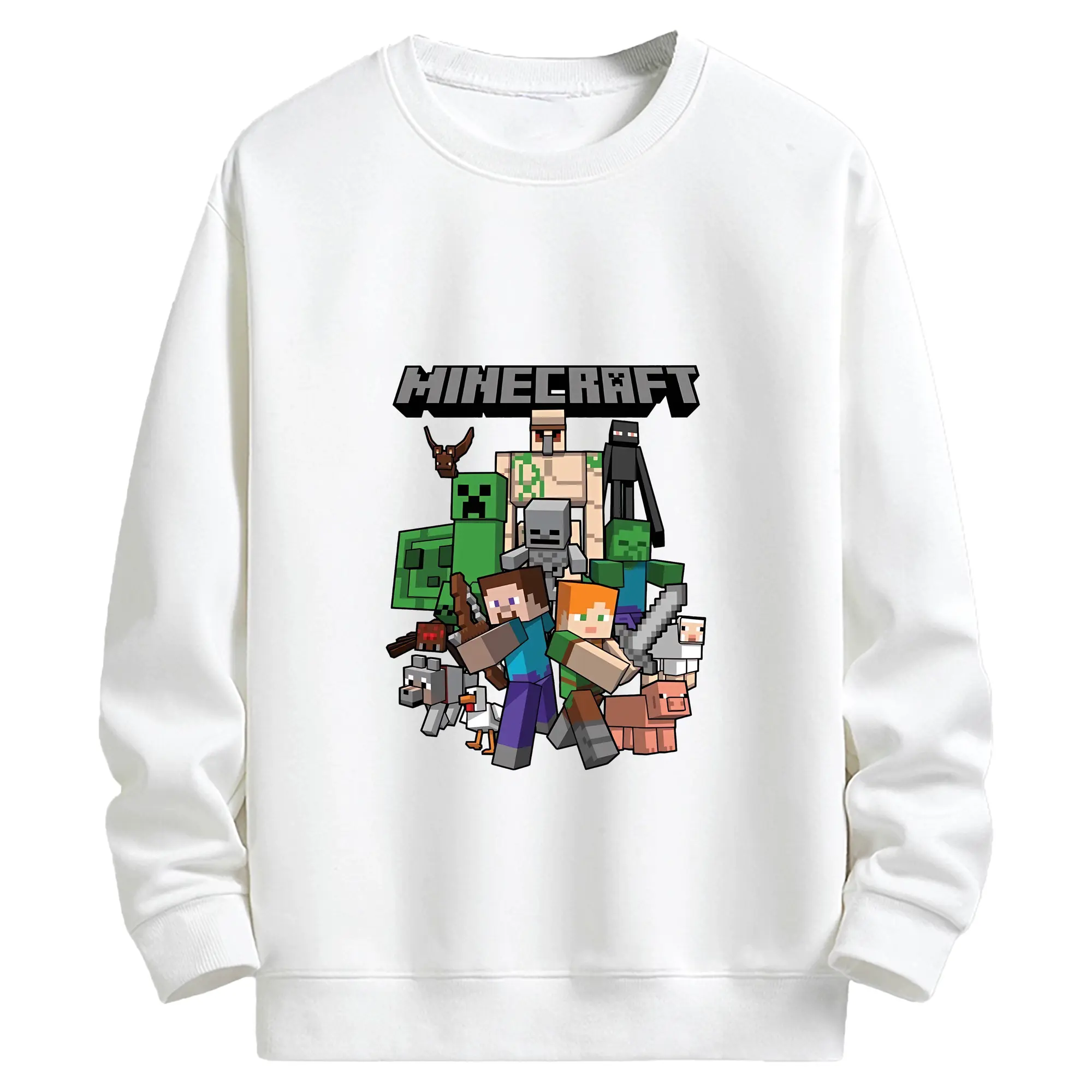 マイクラ グッズ  マイクラ - キッズ クルーネックスウェットシャツ ・ フロントプリント ・ 綿80％ ポリエステル20％ ・ 快適 通学 スポーツ 日常使い お散歩用