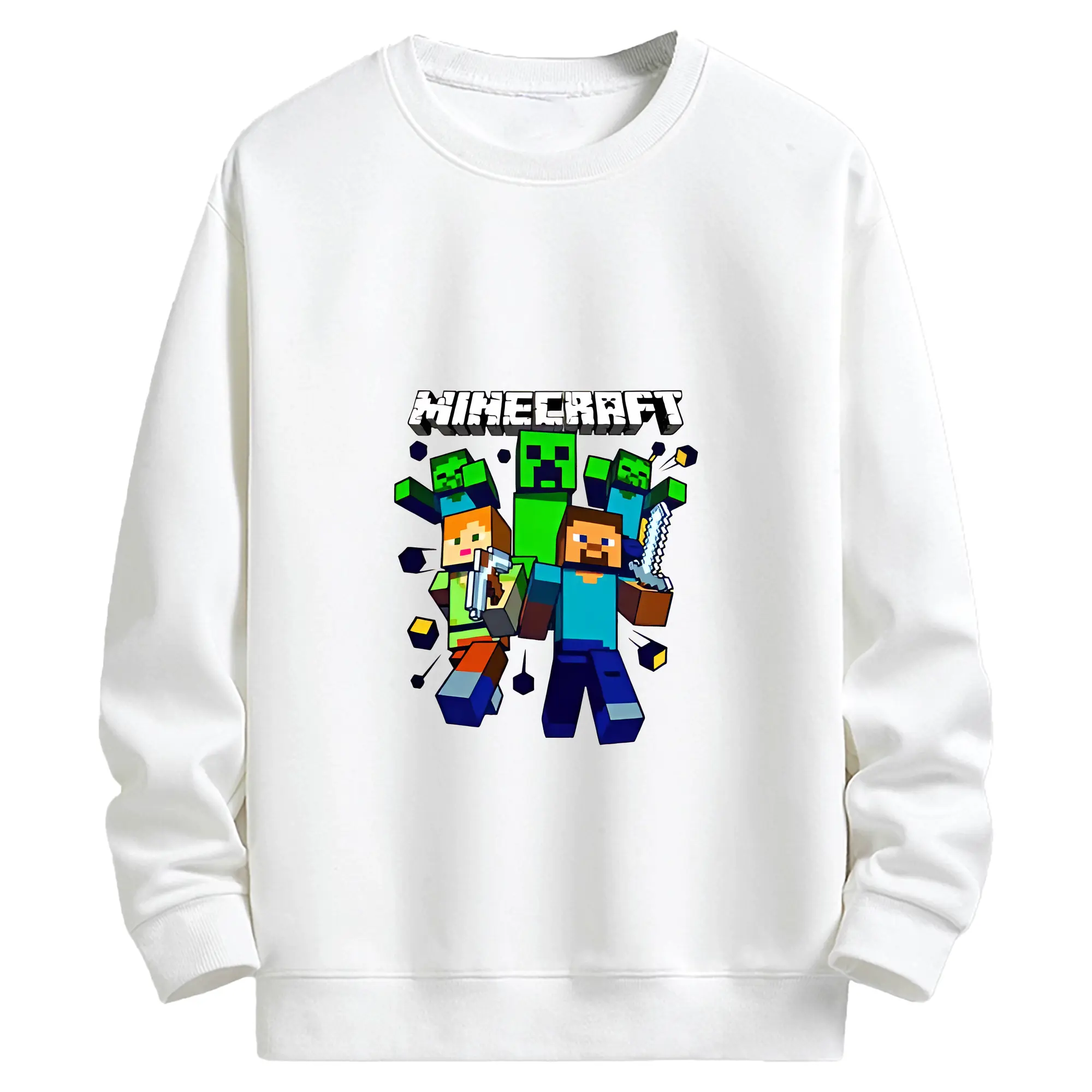 マイクラ グッズ  マイクラ - キッズ クルーネックスウェットシャツ ・ フロントプリント ・ 綿80％ ポリエステル20％ ・ 快適 通学 スポーツ 日常使い お散歩用