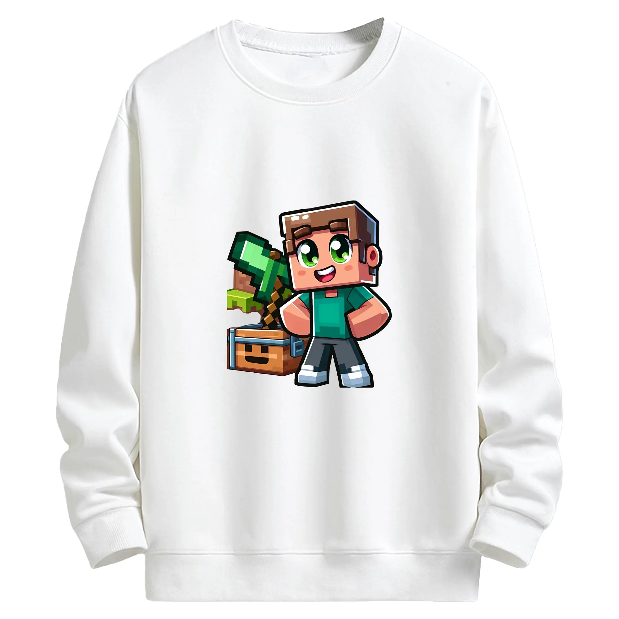 マイクラ グッズ  マイクラ - キッズ クルーネックスウェットシャツ ・ フロントプリント ・ 綿80％ ポリエステル20％ ・ 快適 通学 スポーツ 日常使い お散歩用