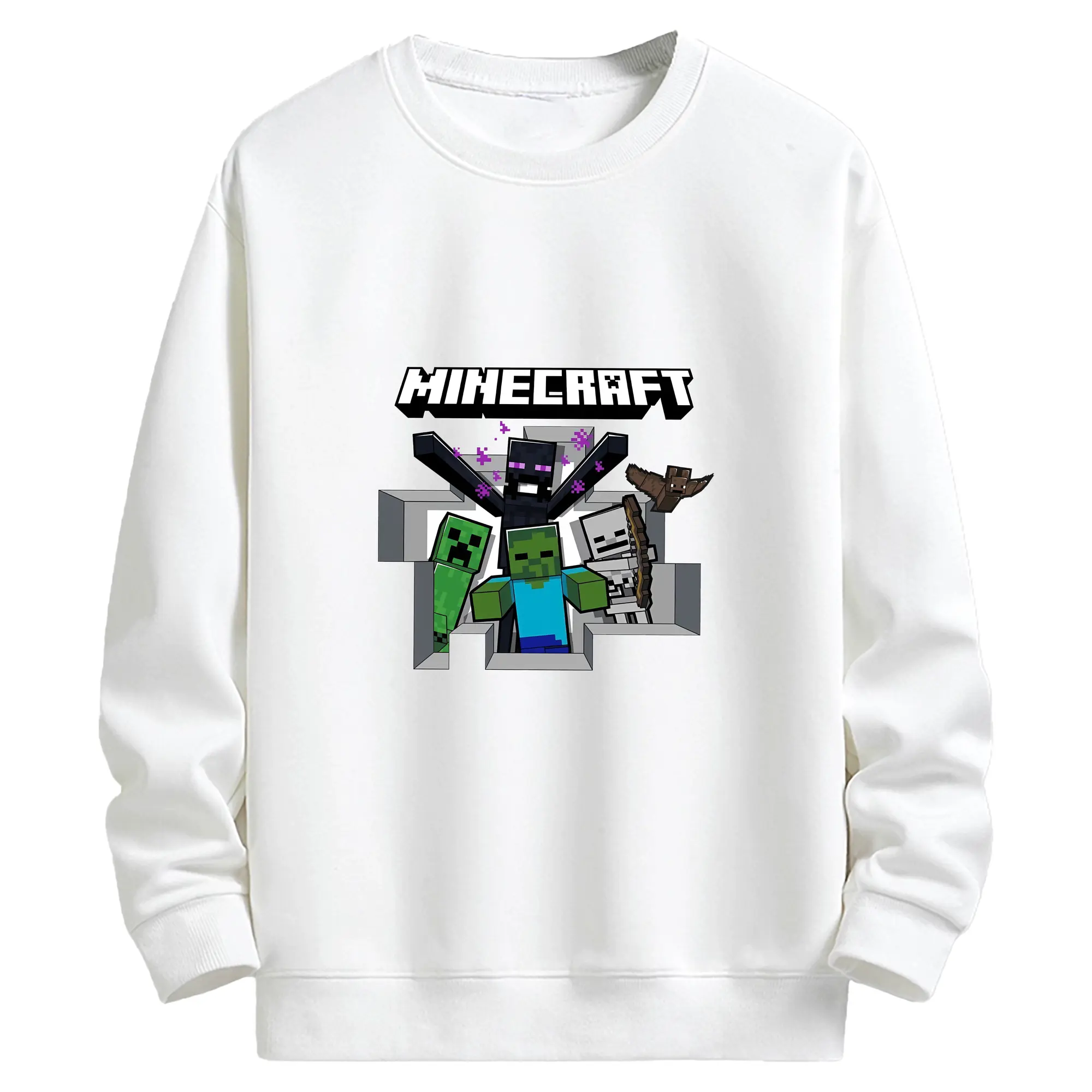 マイクラ グッズ  マイクラ - キッズ クルーネックスウェットシャツ ・ フロントプリント ・ 綿80％ ポリエステル20％ ・ 快適 通学 スポーツ 日常使い お散歩用