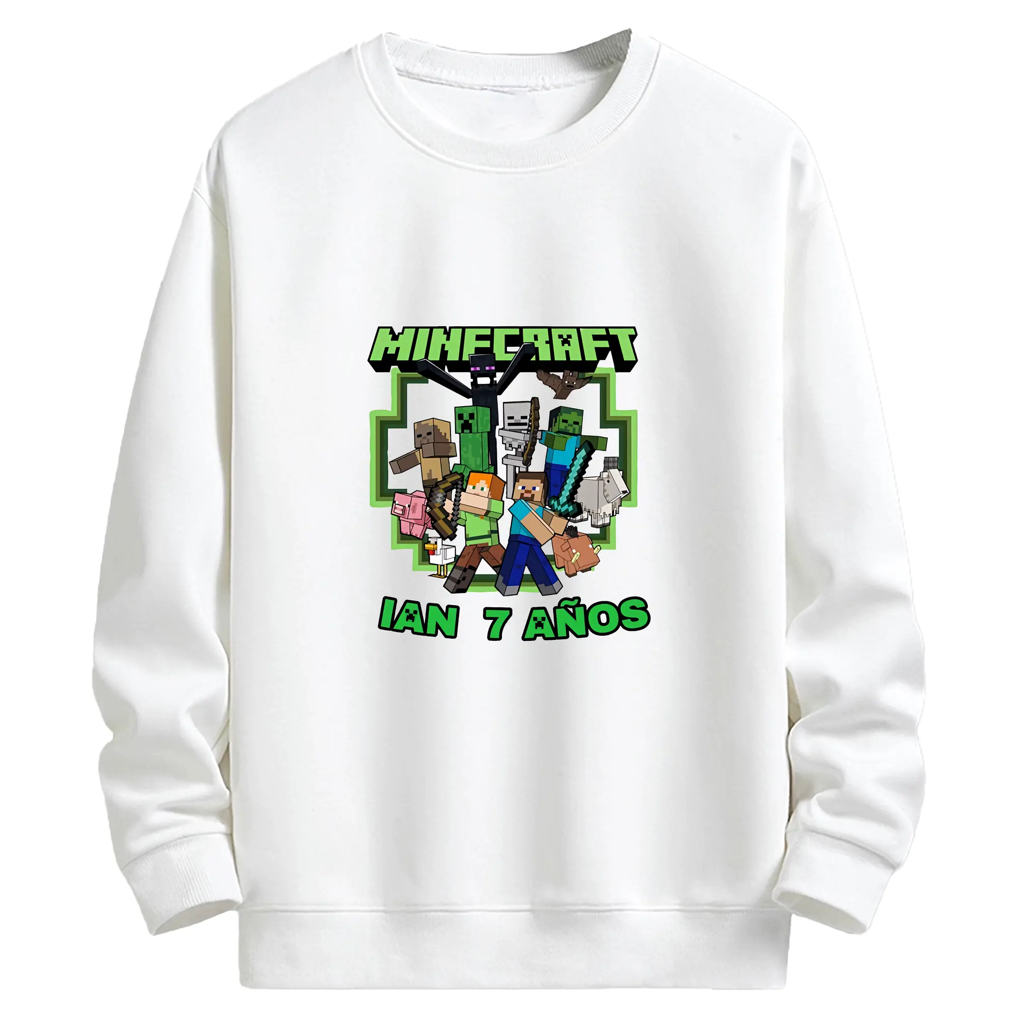 マイクラ グッズ  マイクラ - キッズ クルーネックスウェットシャツ ・ フロントプリント ・ 綿80％ ポリエステル20％ ・ 快適 通学 スポーツ 日常使い お散歩用