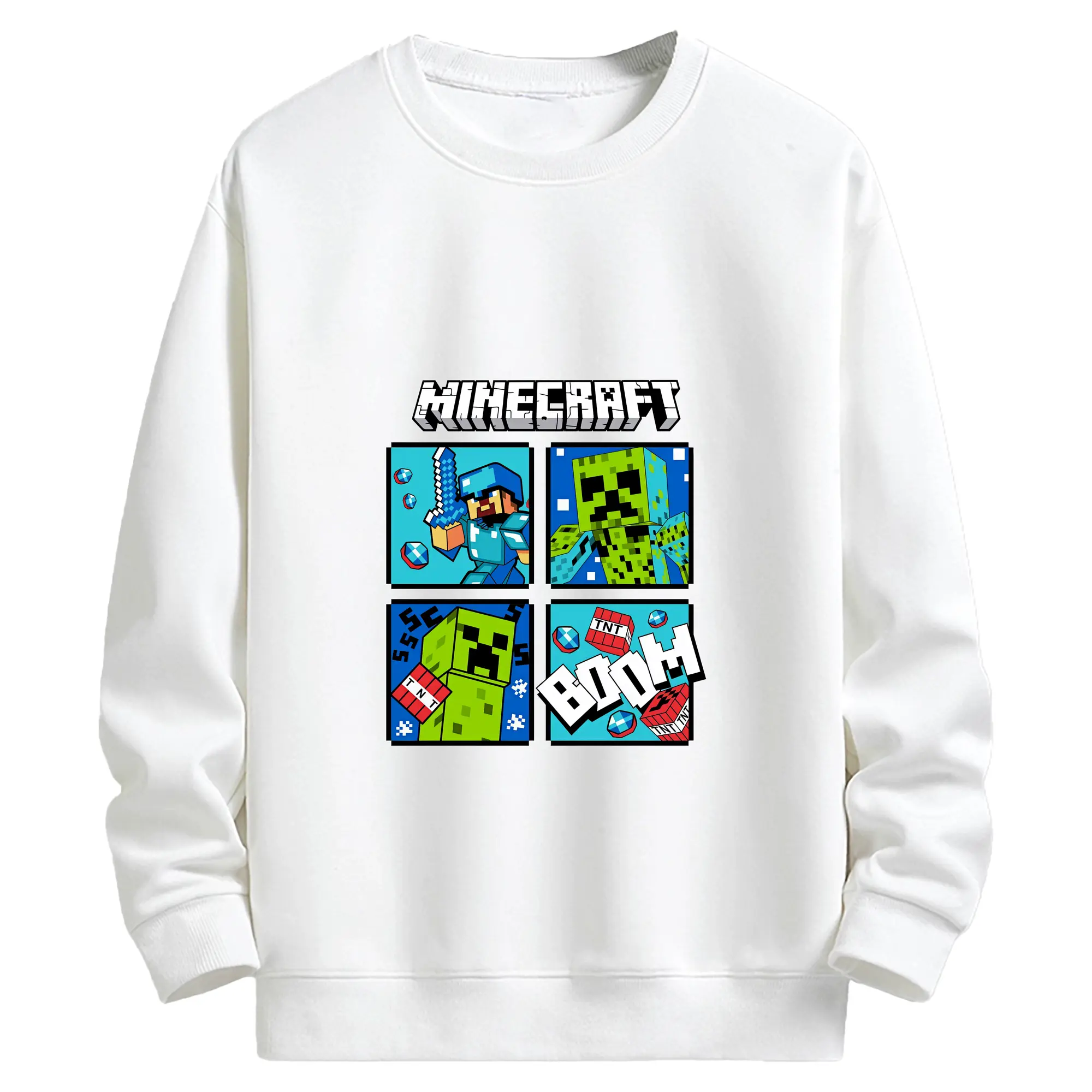 マイクラ グッズ  マイクラ - キッズ クルーネックスウェットシャツ ・ フロントプリント ・ 綿80％ ポリエステル20％ ・ 快適 通学 スポーツ 日常使い お散歩用