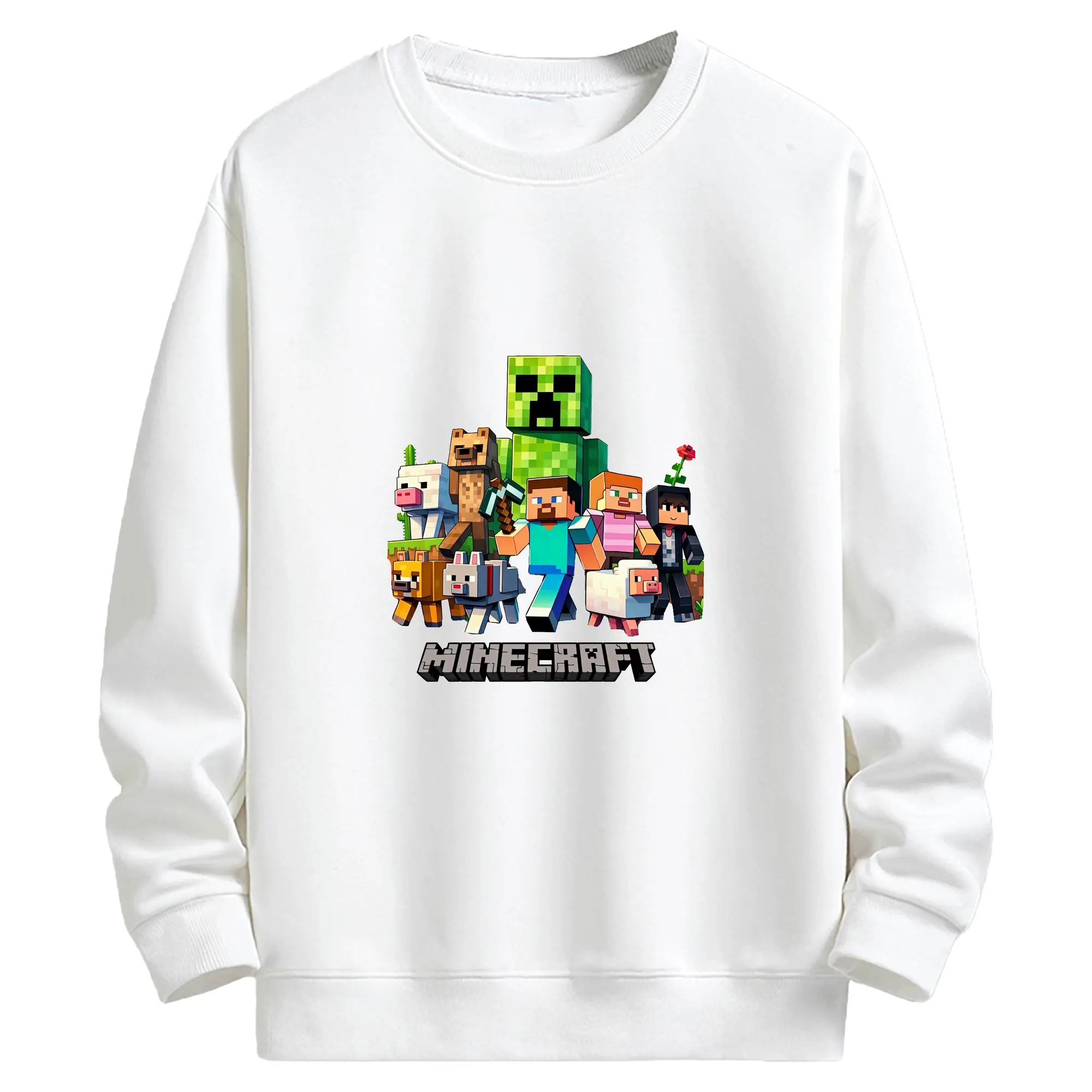 マイクラ グッズ  マイクラ - キッズ クルーネックスウェットシャツ ・ フロントプリント ・ 綿80％ ポリエステル20％ ・ 快適 通学 スポーツ 日常使い お散歩用