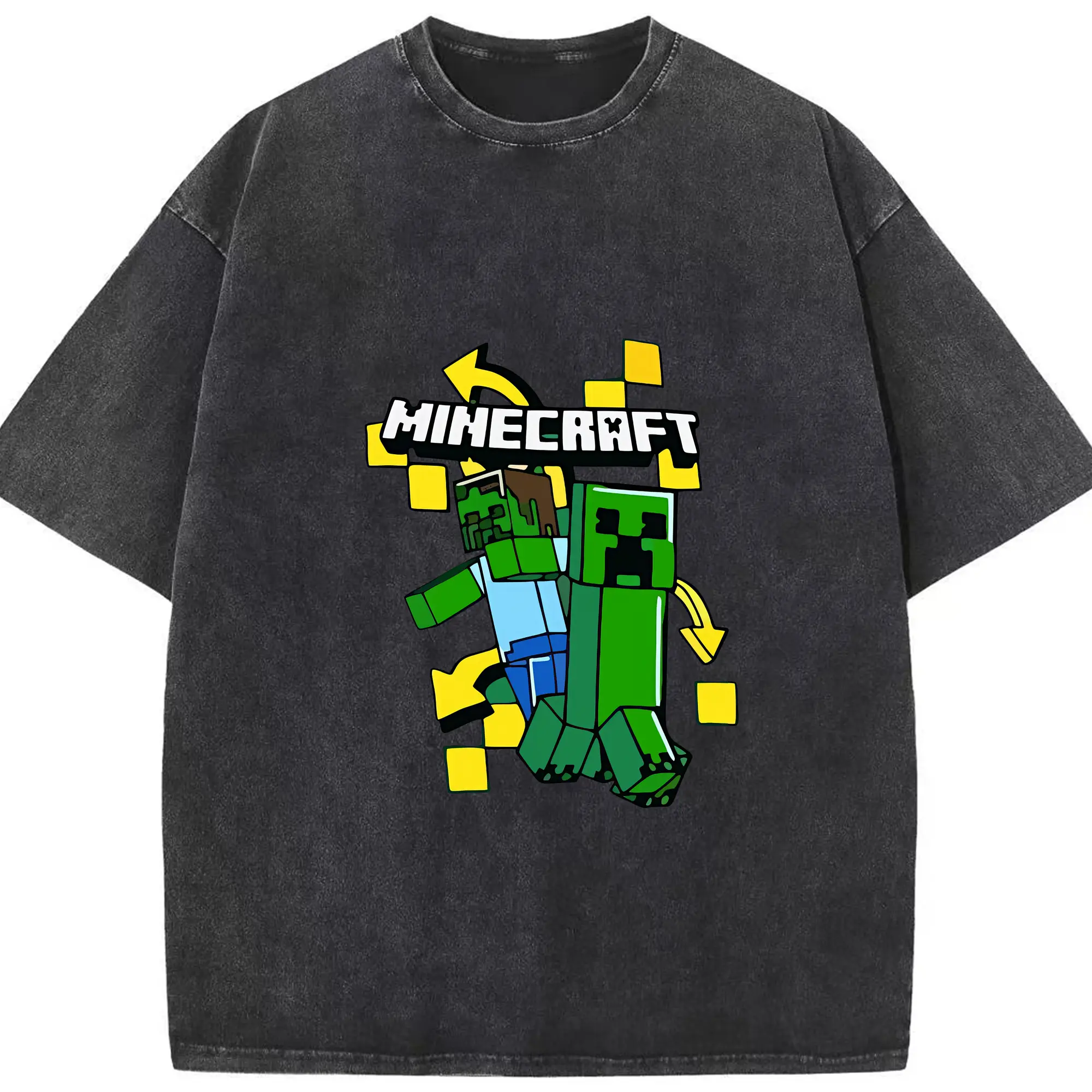 マイクラ グッズ  マイクラ - 綿100％ ヴィンテージ風 半袖Tシャツ ・ フロントプリント ・ 柔らか肌触り ・ 通気性 快適 ・ スポーツ カジュアル 外出用