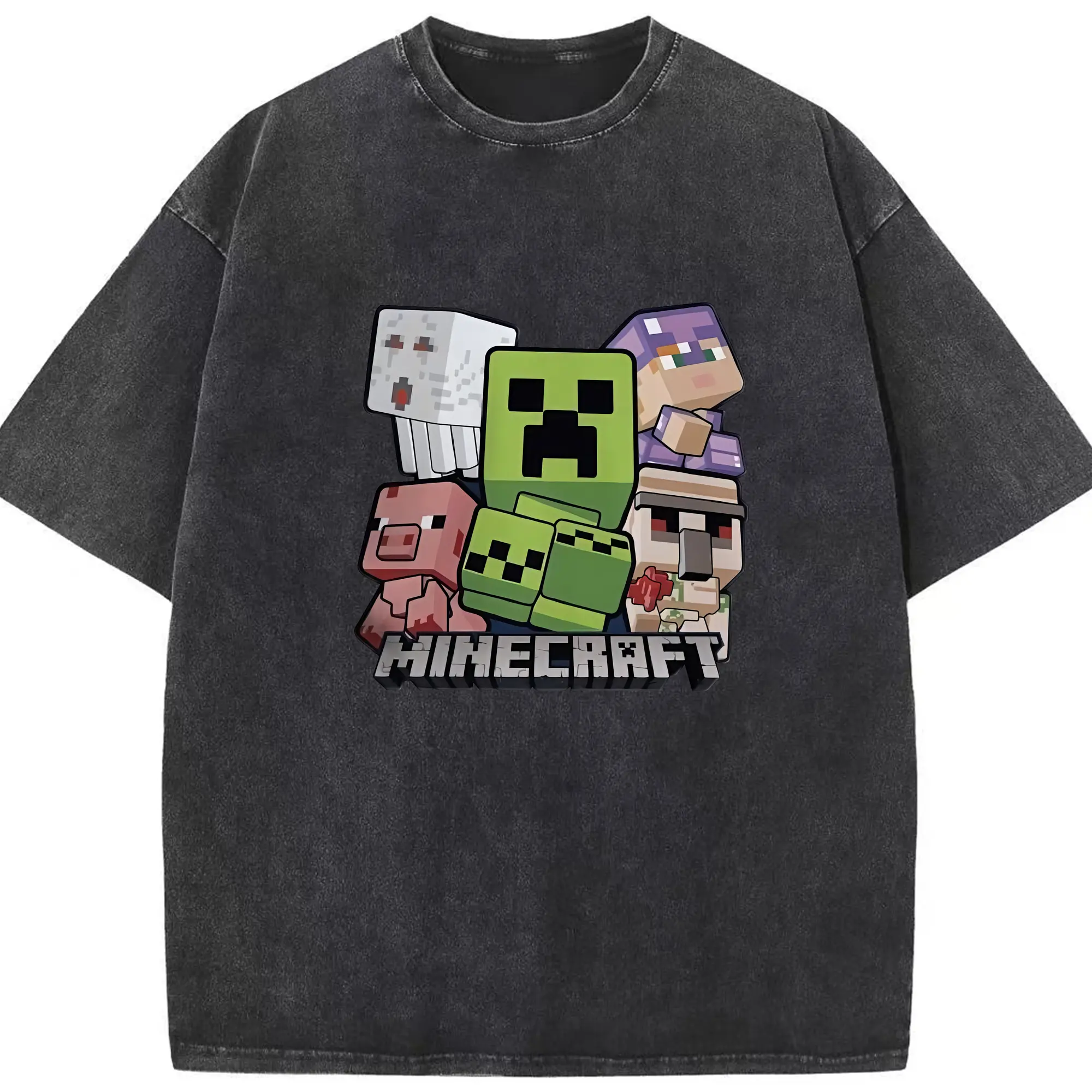 マイクラ グッズ  マイクラ - 綿100％ ヴィンテージ風 半袖Tシャツ ・ フロントプリント ・ 柔らか肌触り ・ 通気性 快適 ・ スポーツ カジュアル 外出用