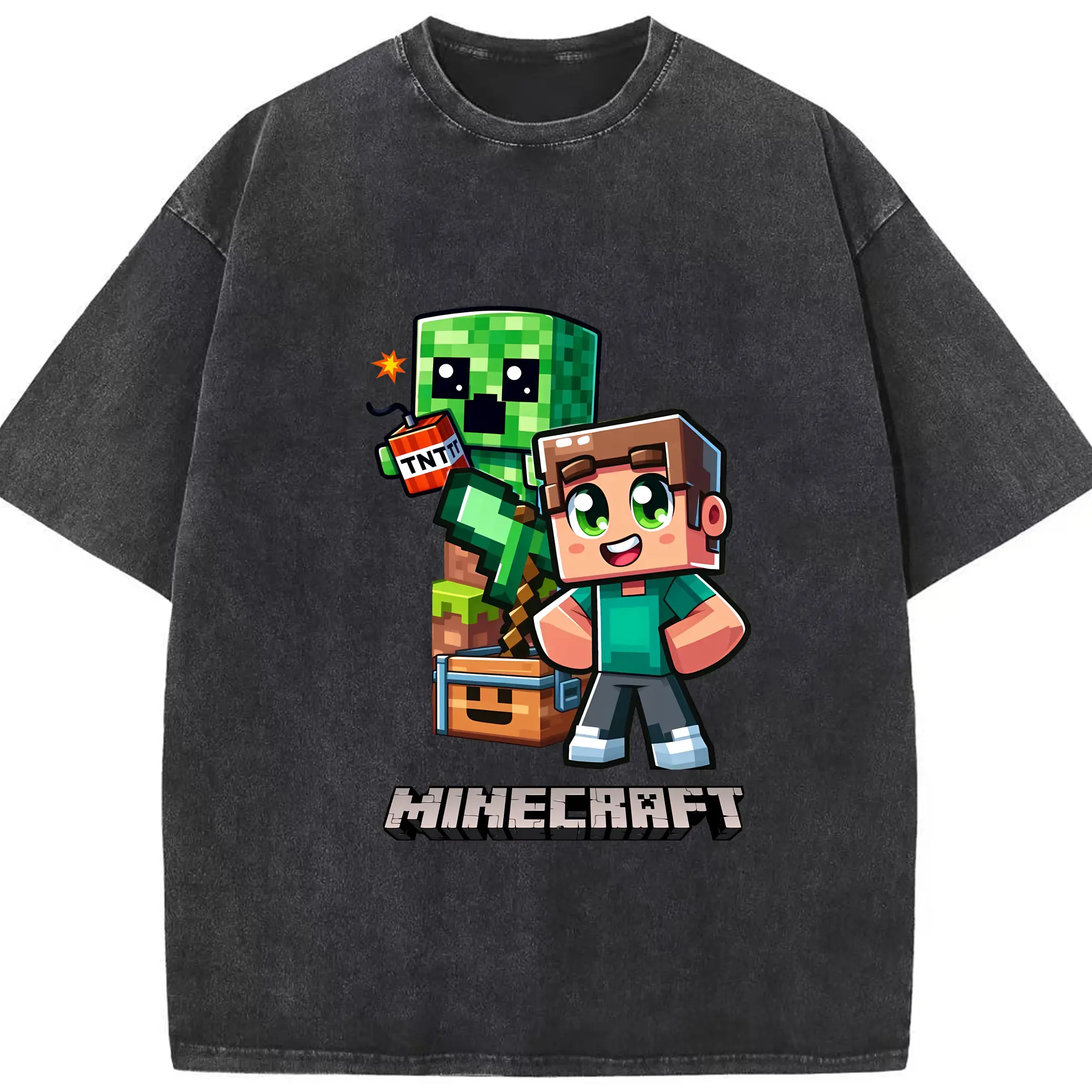 マイクラ グッズ  マイクラ - 綿100％ ヴィンテージ風 半袖Tシャツ ・ フロントプリント ・ 柔らか肌触り ・ 通気性 快適 ・ スポーツ カジュアル 外出用