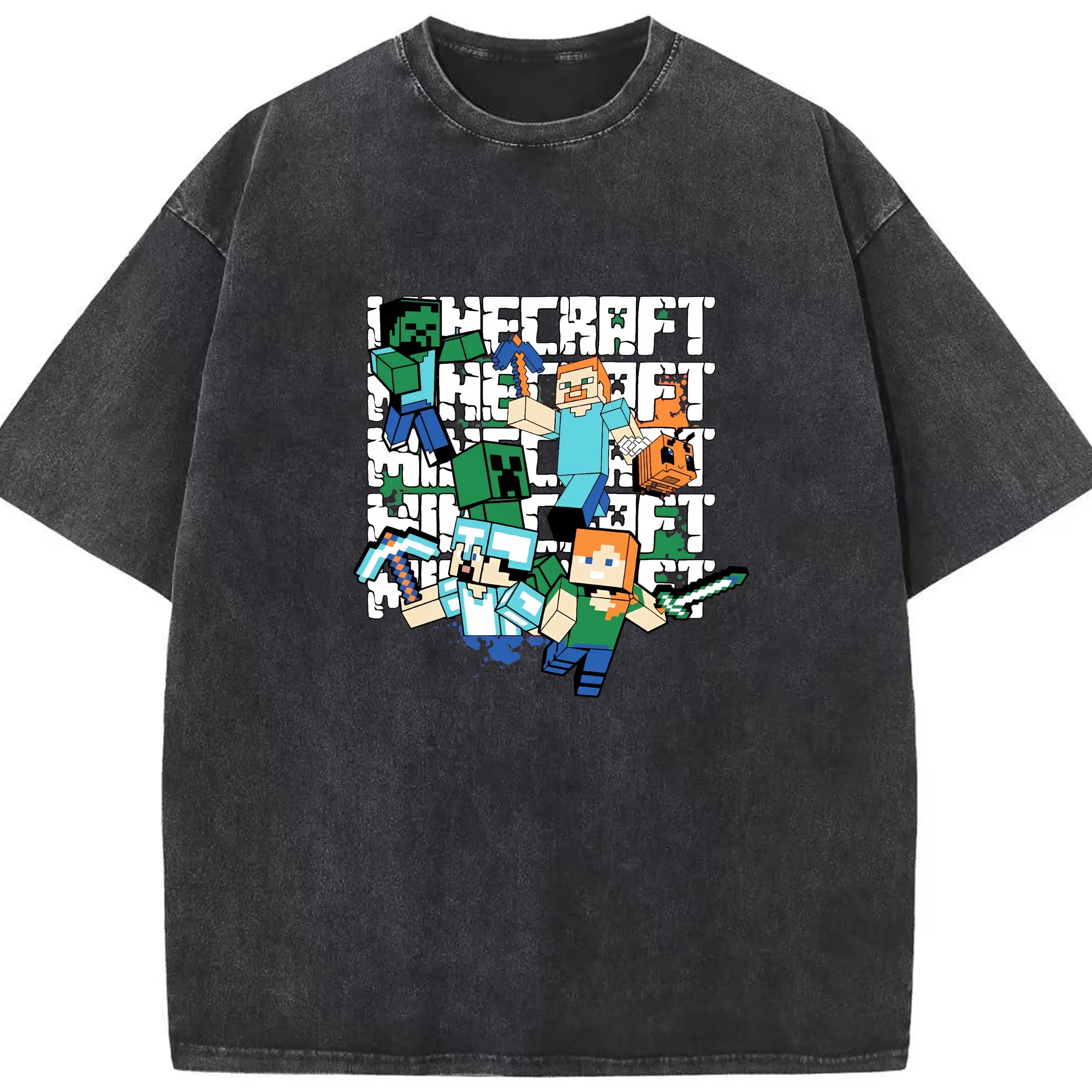 マイクラ グッズ  マイクラ - 綿100％ ヴィンテージ風 半袖Tシャツ ・ フロントプリント ・ 柔らか肌触り ・ 通気性 快適 ・ スポーツ カジュアル 外出用