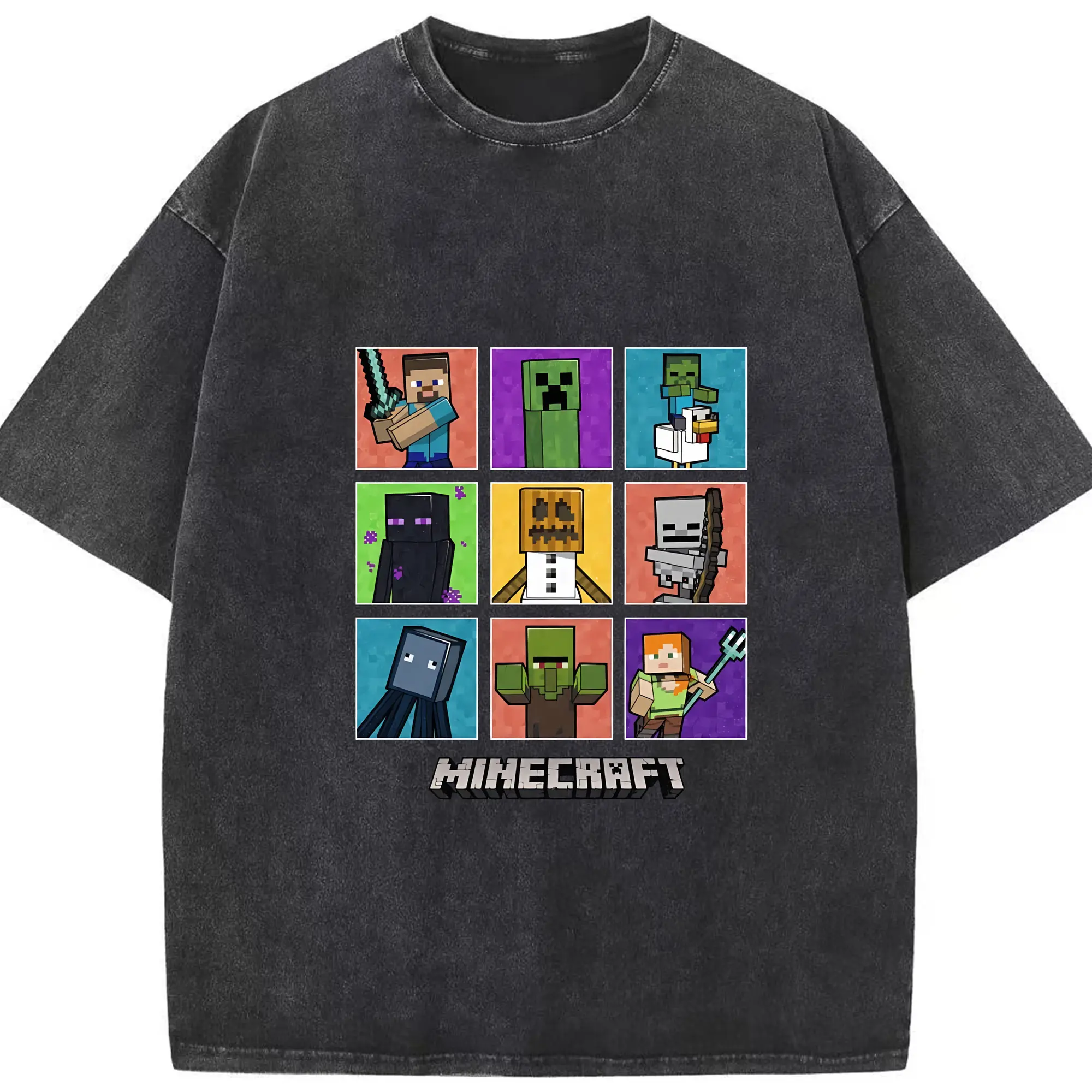 マイクラ グッズ  マイクラ - 綿100％ ヴィンテージ風 半袖Tシャツ ・ フロントプリント ・ 柔らか肌触り ・ 通気性 快適 ・ スポーツ カジュアル 外出用