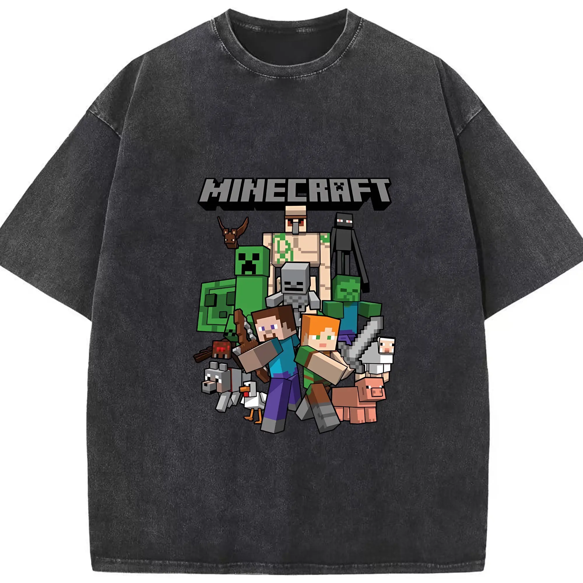 マイクラ グッズ  マイクラ - 綿100％ ヴィンテージ風 半袖Tシャツ ・ フロントプリント ・ 柔らか肌触り ・ 通気性 快適 ・ スポーツ カジュアル 外出用