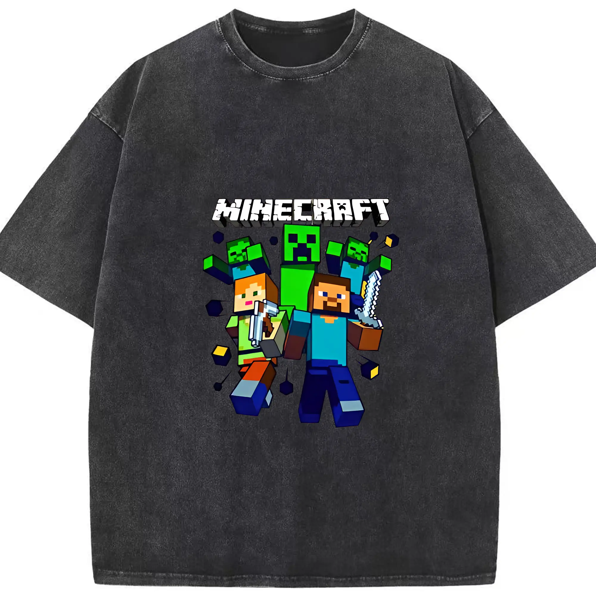 マイクラ グッズ  マイクラ - 綿100％ ヴィンテージ風 半袖Tシャツ ・ フロントプリント ・ 柔らか肌触り ・ 通気性 快適 ・ スポーツ カジュアル 外出用