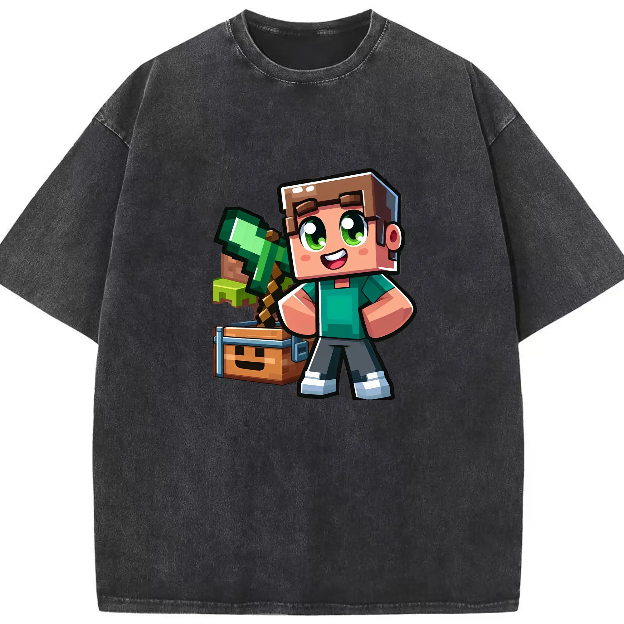 マイクラ グッズ  マイクラ - 綿100％ ヴィンテージ風 半袖Tシャツ ・ フロントプリント ・ 柔らか肌触り ・ 通気性 快適 ・ スポーツ カジュアル 外出用