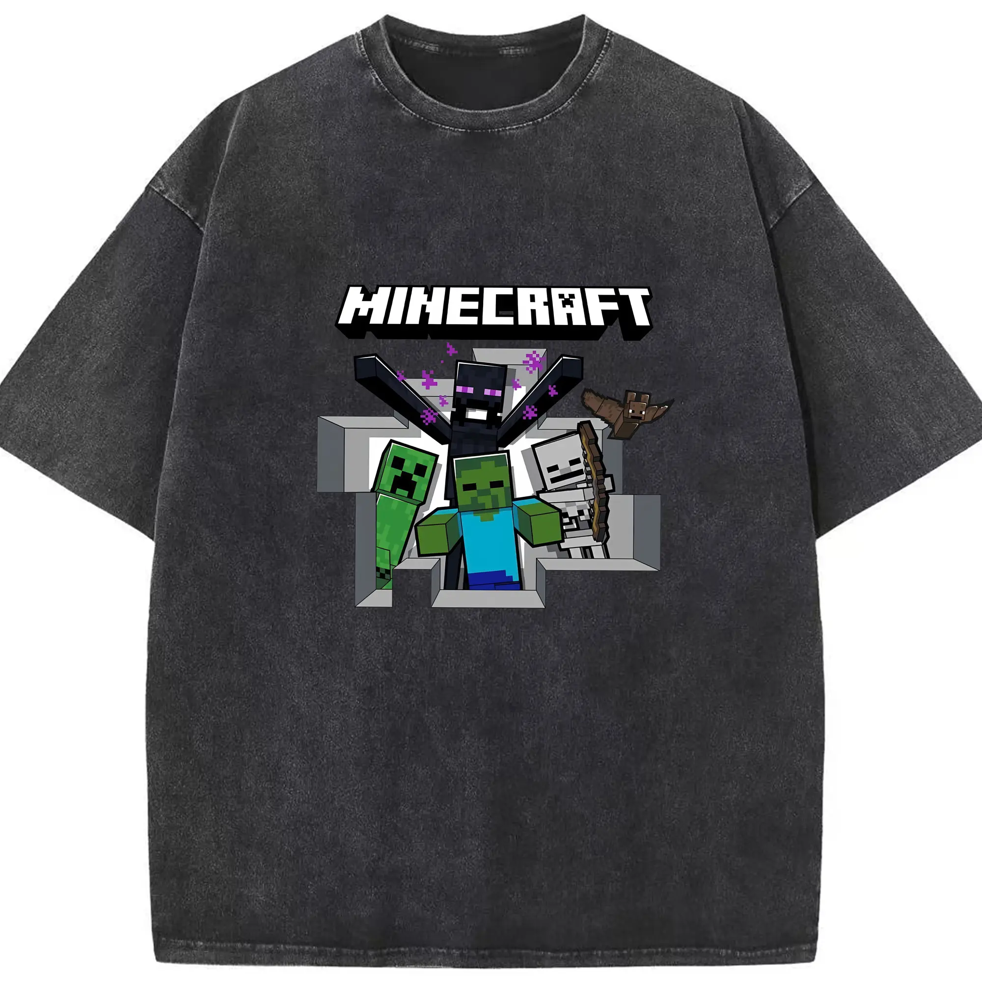 マイクラ グッズ  マイクラ - 綿100％ ヴィンテージ風 半袖Tシャツ ・ フロントプリント ・ 柔らか肌触り ・ 通気性 快適 ・ スポーツ カジュアル 外出用