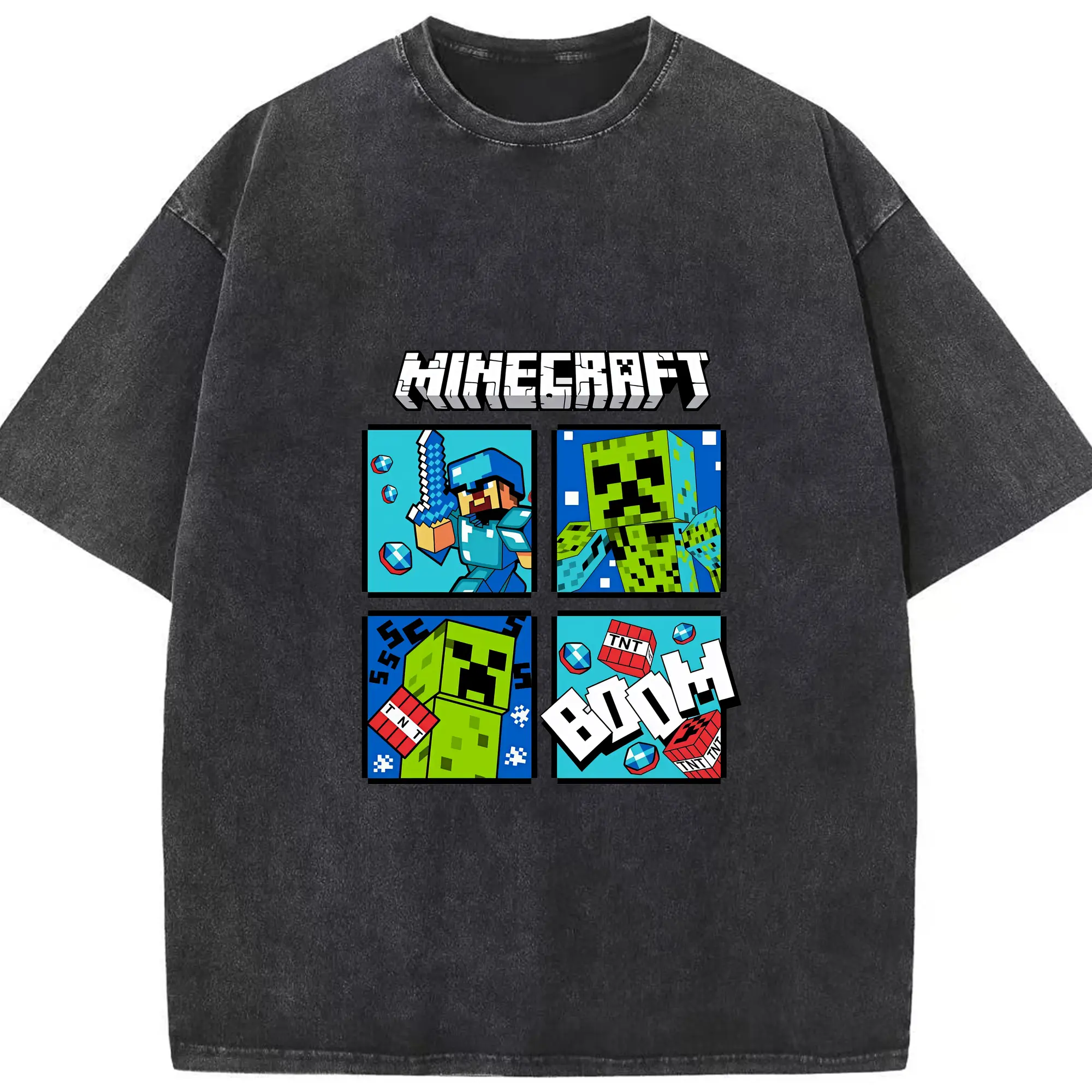 マイクラ グッズ  マイクラ - 綿100％ ヴィンテージ風 半袖Tシャツ ・ フロントプリント ・ 柔らか肌触り ・ 通気性 快適 ・ スポーツ カジュアル 外出用