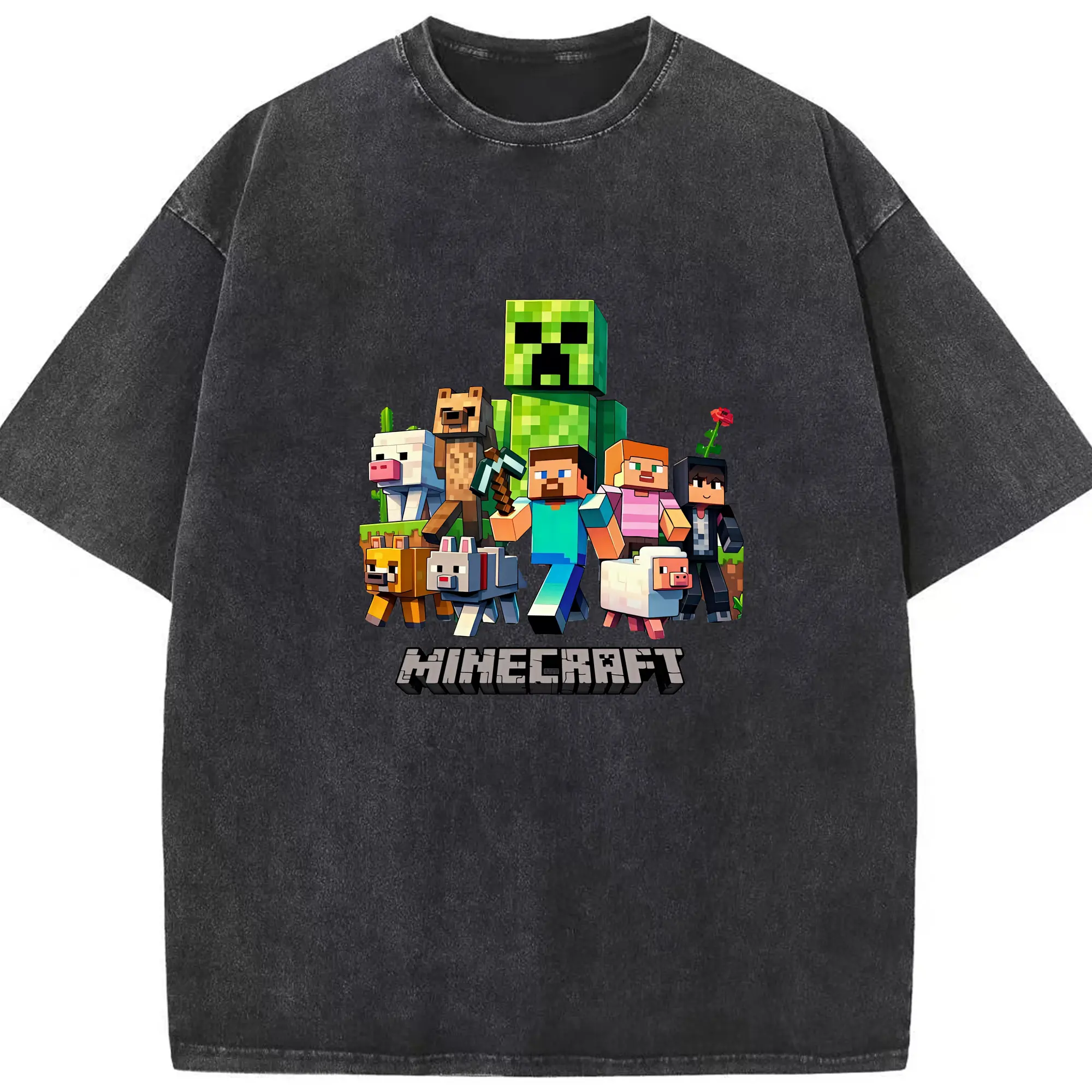 マイクラ グッズ  マイクラ - 綿100％ ヴィンテージ風 半袖Tシャツ ・ フロントプリント ・ 柔らか肌触り ・ 通気性 快適 ・ スポーツ カジュアル 外出用