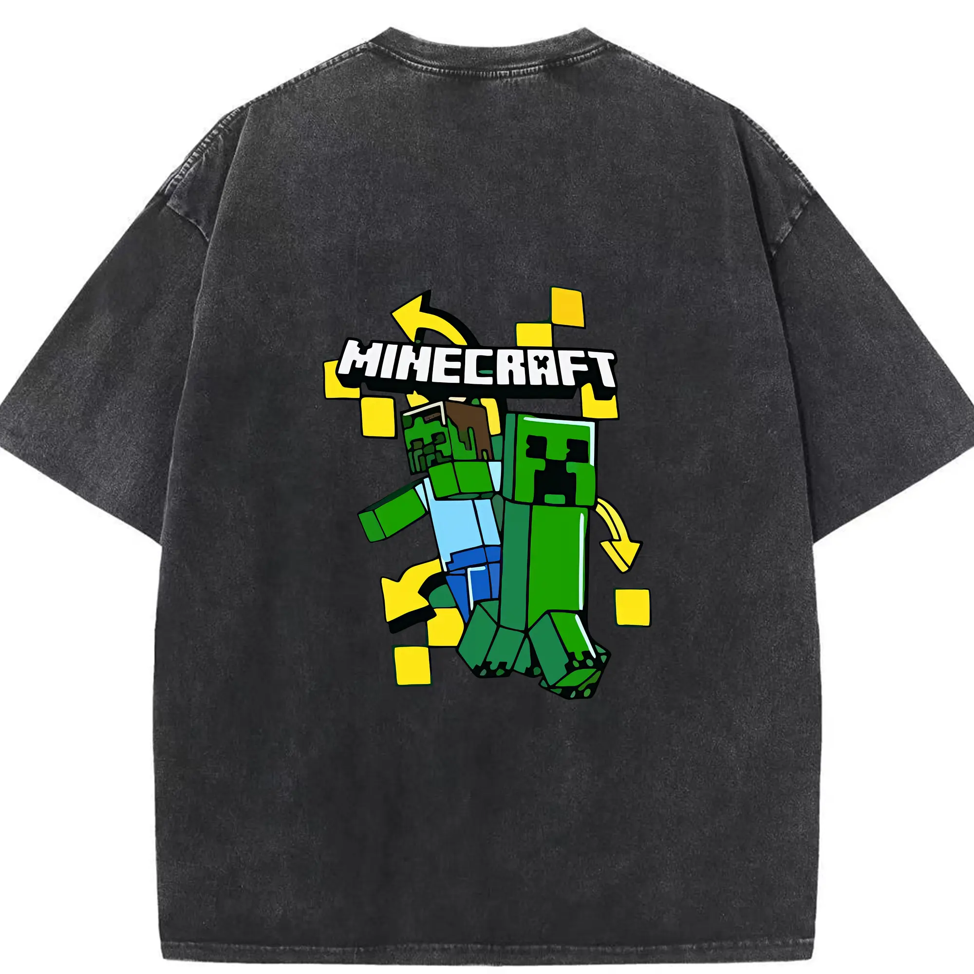 マイクラ グッズ  マイクラ - 綿100％ ヴィンテージ風 半袖Tシャツ ・ 背面プリント ・ 柔らか肌触り ・ 通気性 快適 ・ スポーツ カジュアル 外出用