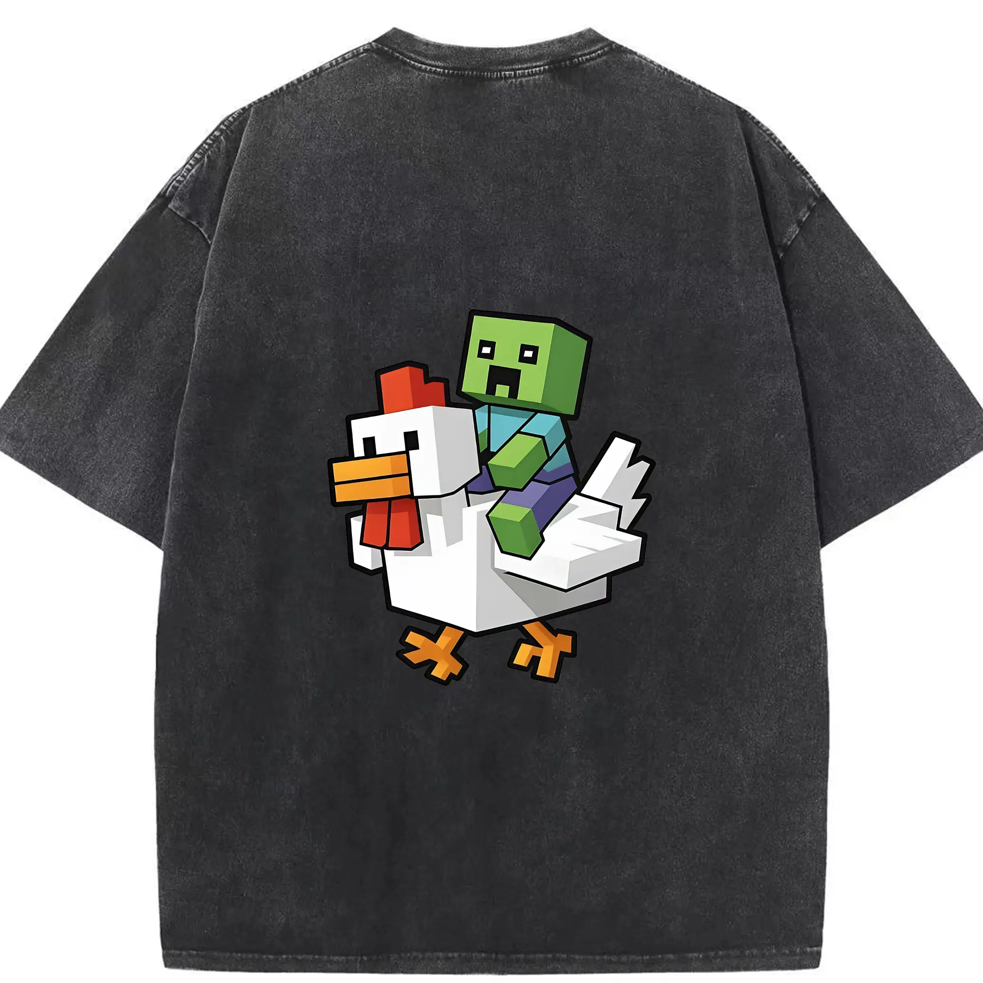 マイクラ グッズ  マイクラ - 綿100％ ヴィンテージ風 半袖Tシャツ ・ 背面プリント ・ 柔らか肌触り ・ 通気性 快適 ・ スポーツ カジュアル 外出用