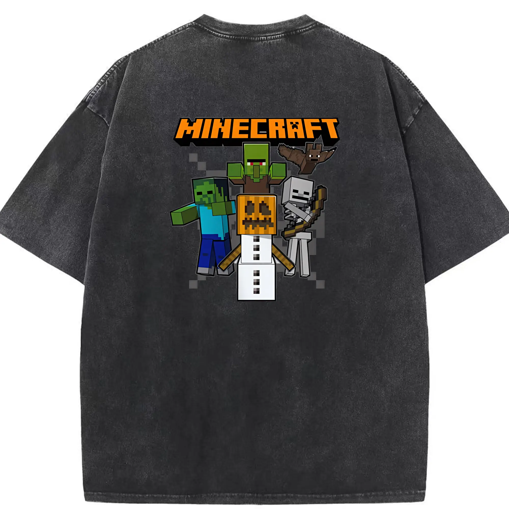 マイクラ グッズ  マイクラ - 綿100％ ヴィンテージ風 半袖Tシャツ ・ 背面プリント ・ 柔らか肌触り ・ 通気性 快適 ・ スポーツ カジュアル 外出用