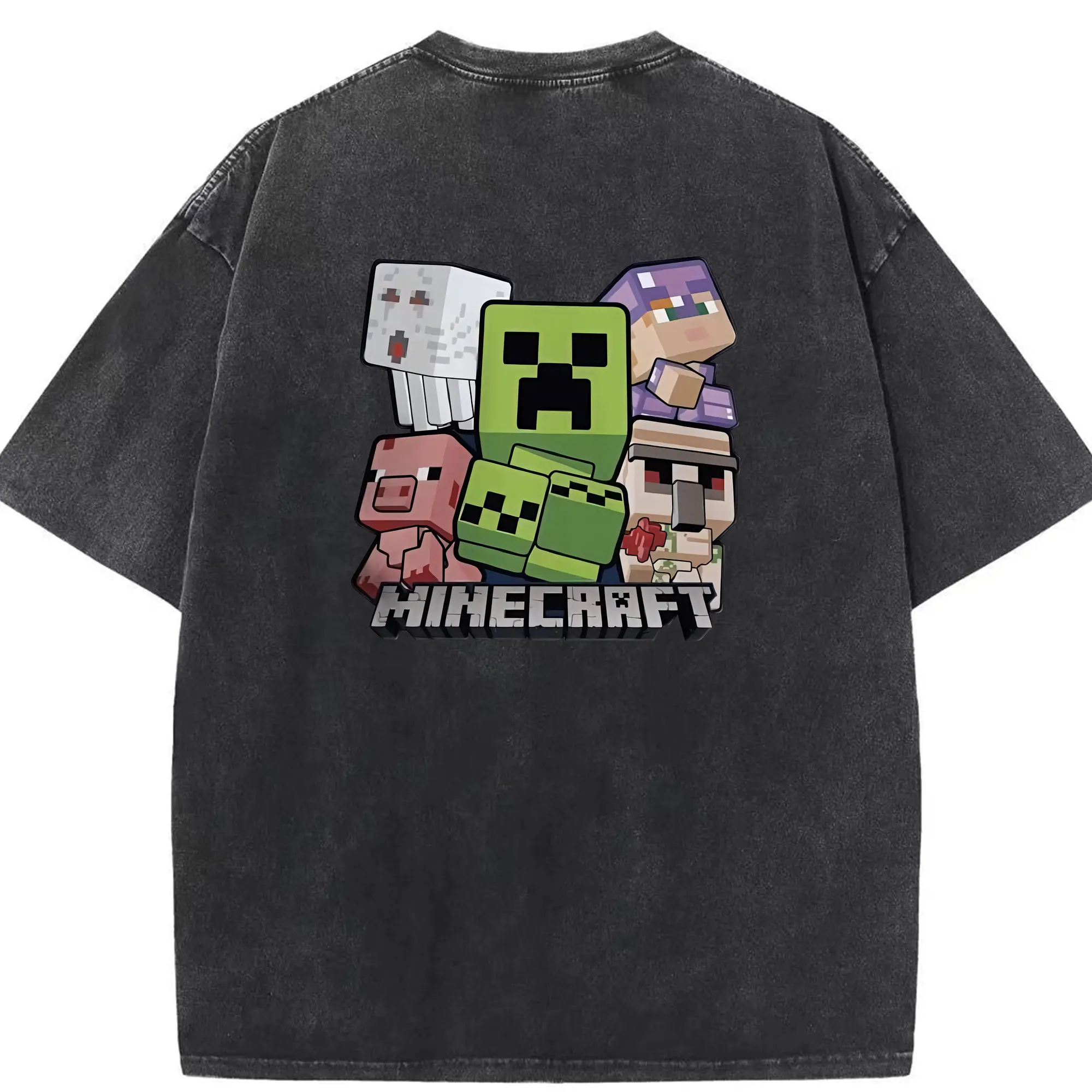マイクラ グッズ  マイクラ - 綿100％ ヴィンテージ風 半袖Tシャツ ・ 背面プリント ・ 柔らか肌触り ・ 通気性 快適 ・ スポーツ カジュアル 外出用