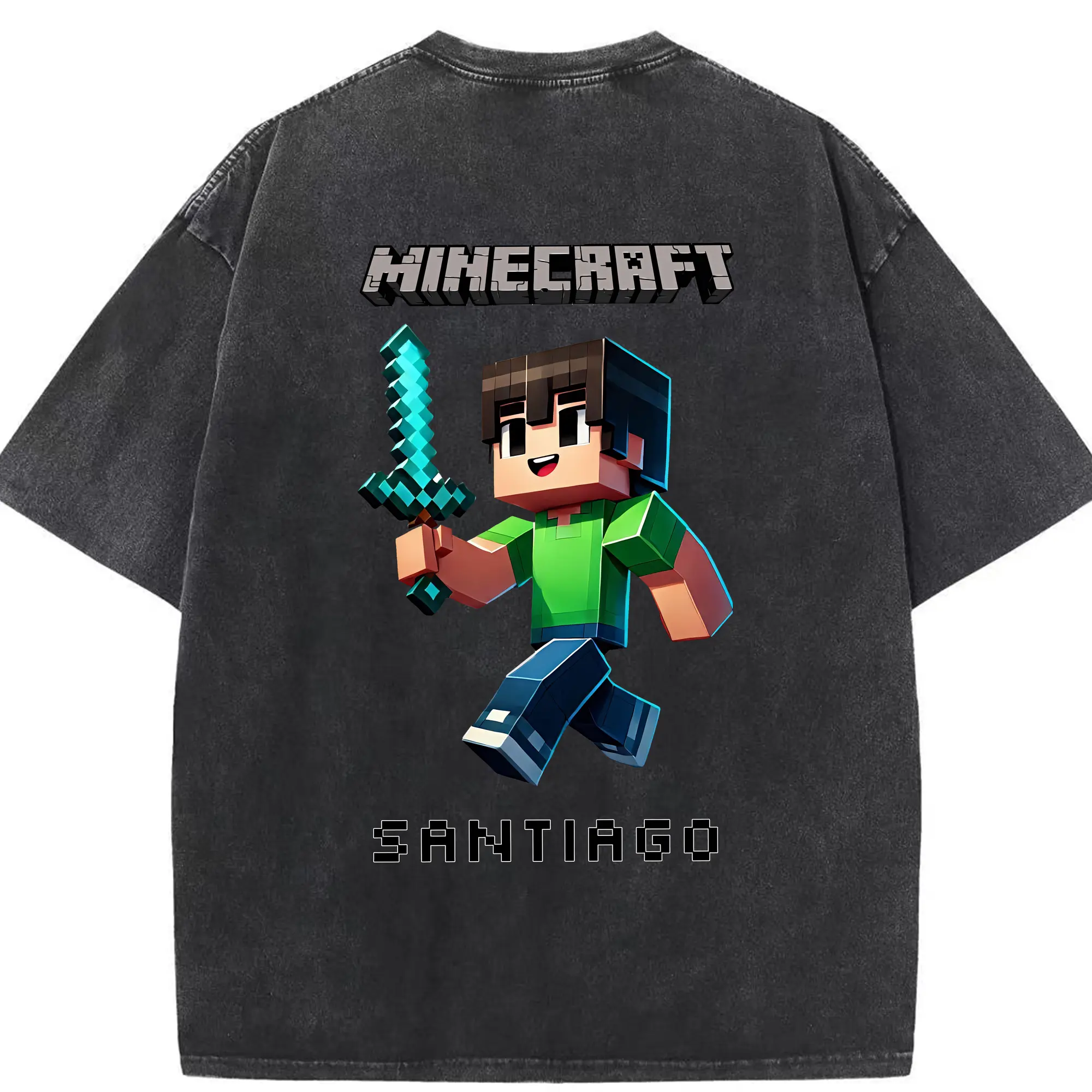 マイクラ グッズ  マイクラ - 綿100％ ヴィンテージ風 半袖Tシャツ ・ 背面プリント ・ 柔らか肌触り ・ 通気性 快適 ・ スポーツ カジュアル 外出用
