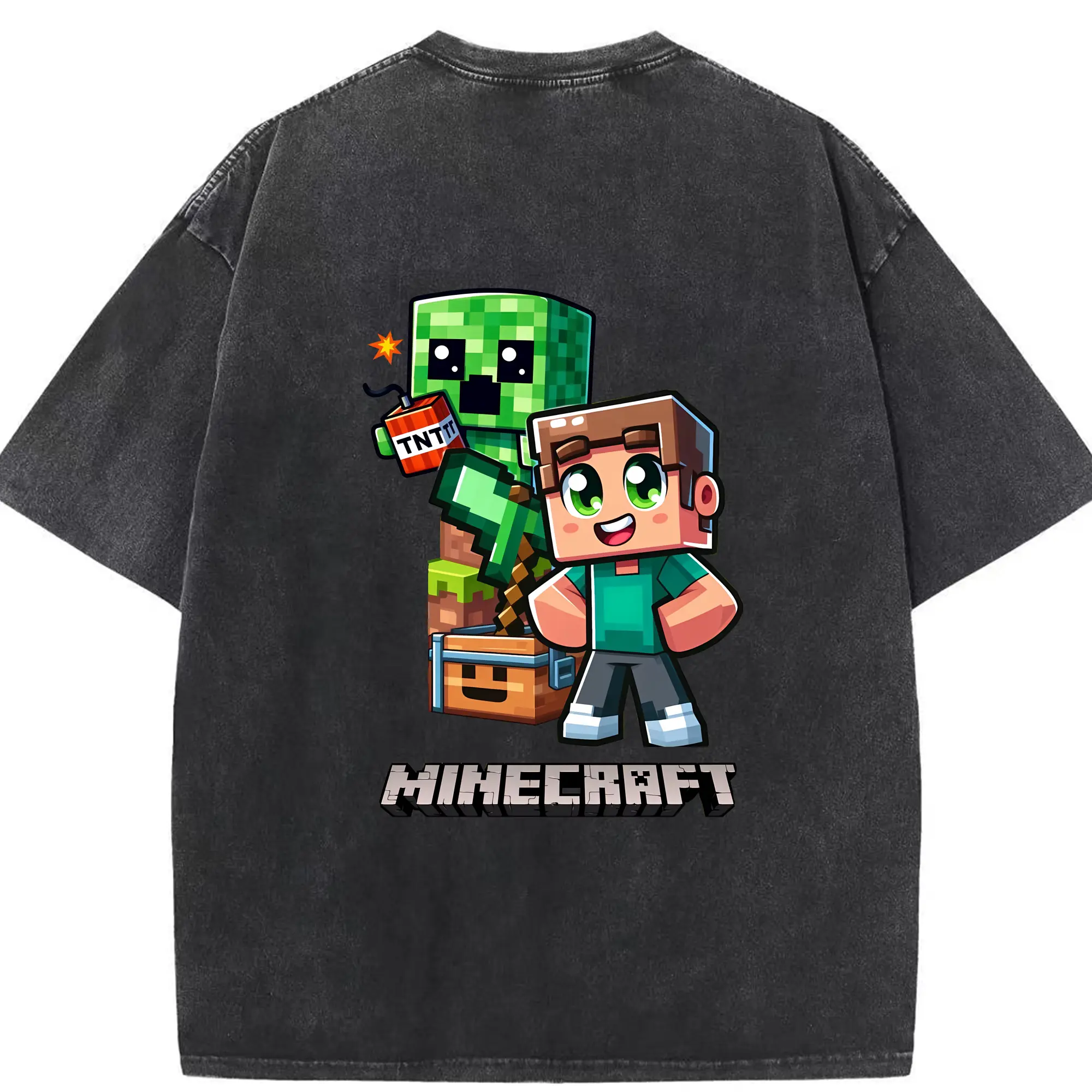 マイクラ グッズ  マイクラ - 綿100％ ヴィンテージ風 半袖Tシャツ ・ 背面プリント ・ 柔らか肌触り ・ 通気性 快適 ・ スポーツ カジュアル 外出用