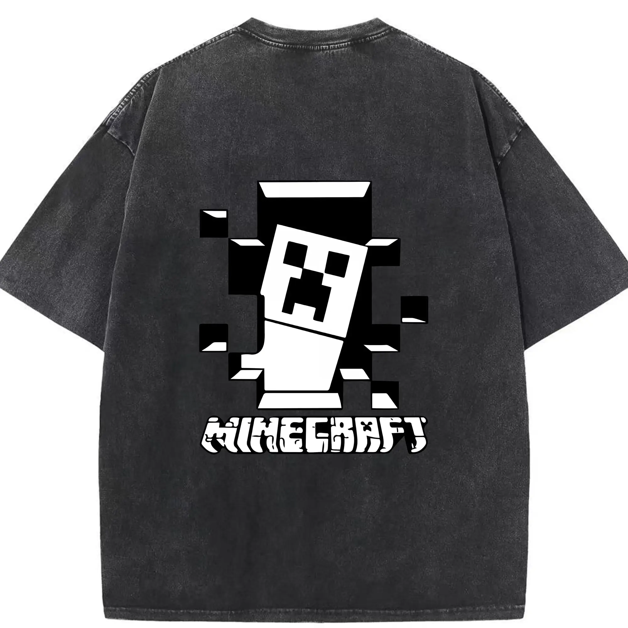 マイクラ グッズ  マイクラ - 綿100％ ヴィンテージ風 半袖Tシャツ ・ 背面プリント ・ 柔らか肌触り ・ 通気性 快適 ・ スポーツ カジュアル 外出用