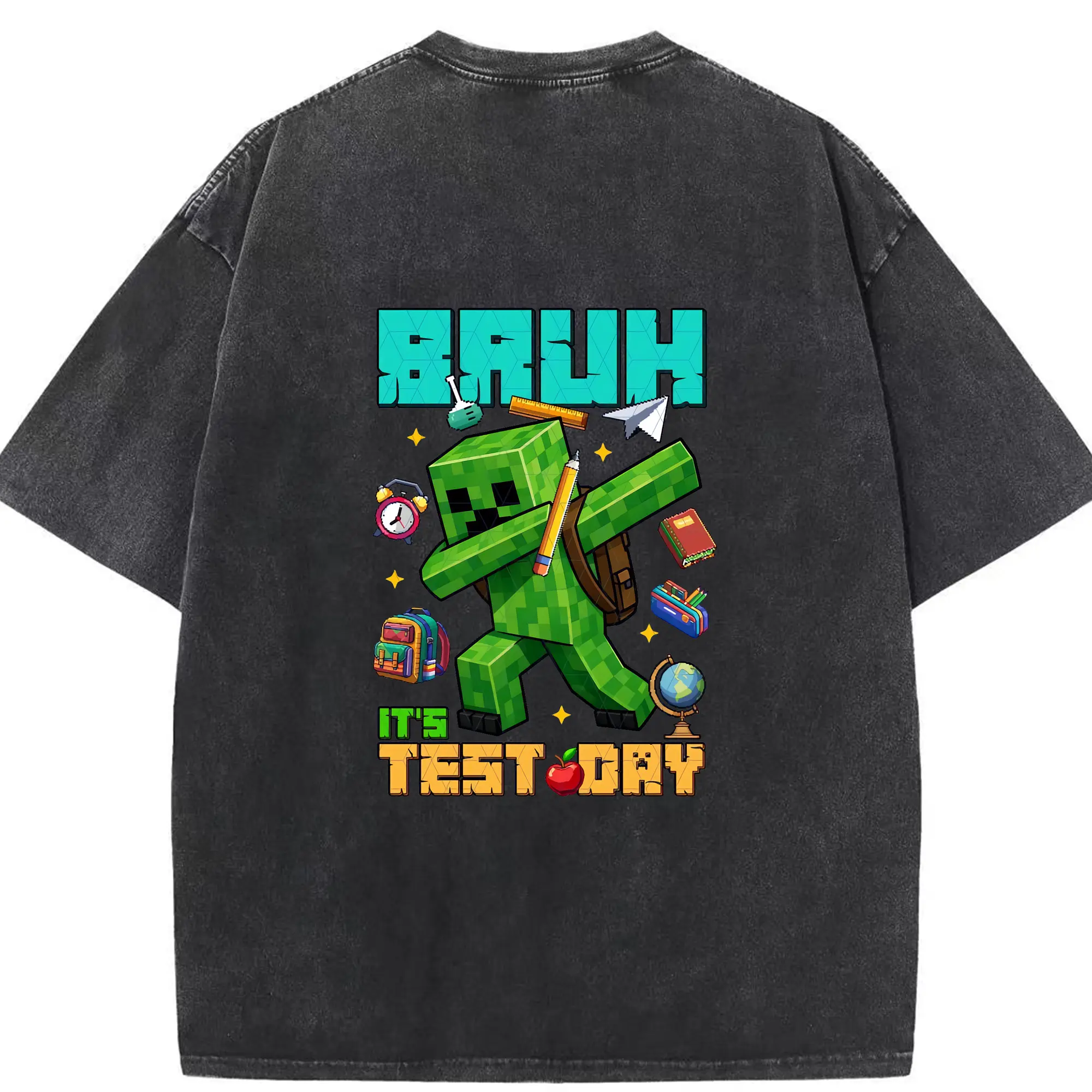 マイクラ グッズ  マイクラ - 綿100％ ヴィンテージ風 半袖Tシャツ ・ 背面プリント ・ 柔らか肌触り ・ 通気性 快適 ・ スポーツ カジュアル 外出用