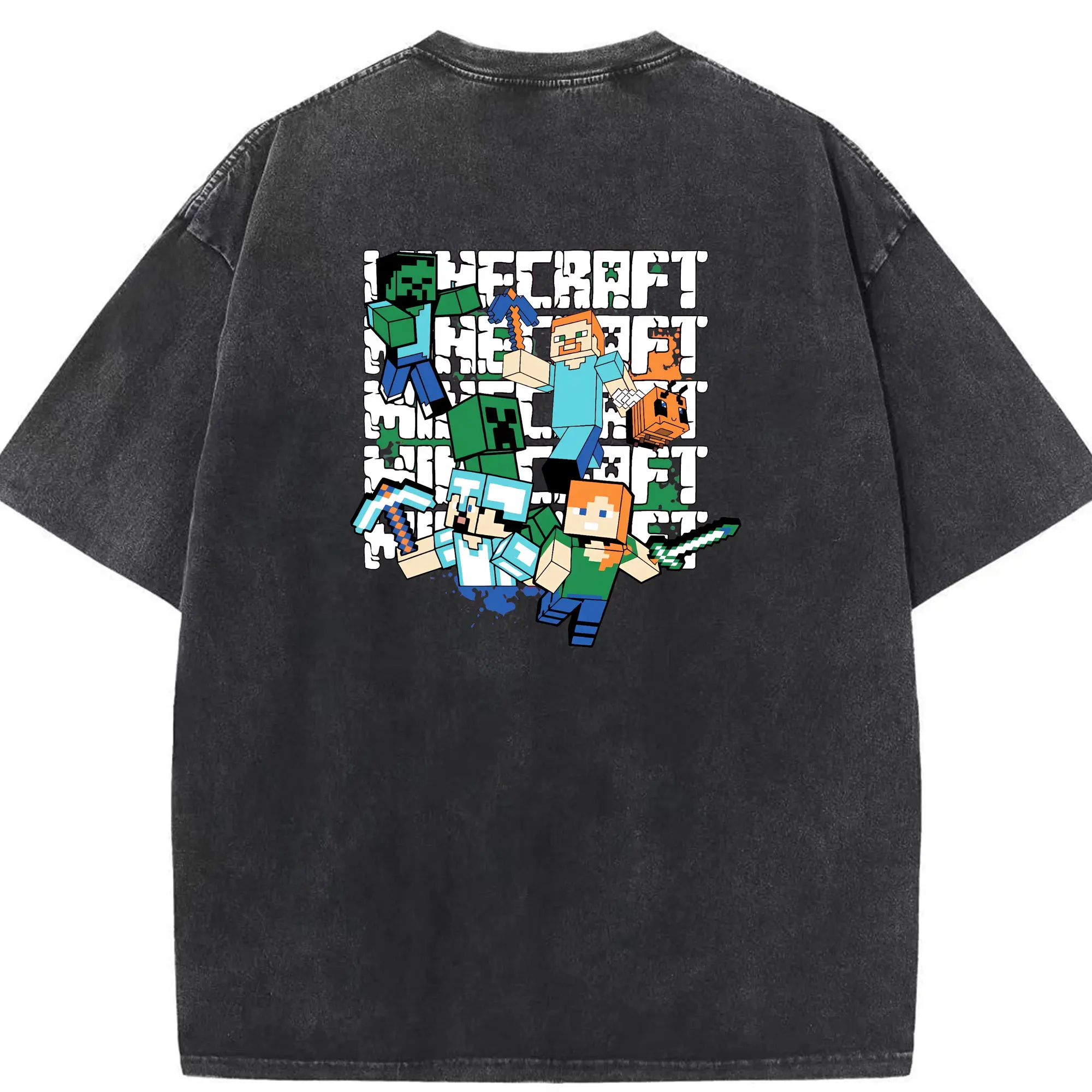 マイクラ グッズ  マイクラ - 綿100％ ヴィンテージ風 半袖Tシャツ ・ 背面プリント ・ 柔らか肌触り ・ 通気性 快適 ・ スポーツ カジュアル 外出用
