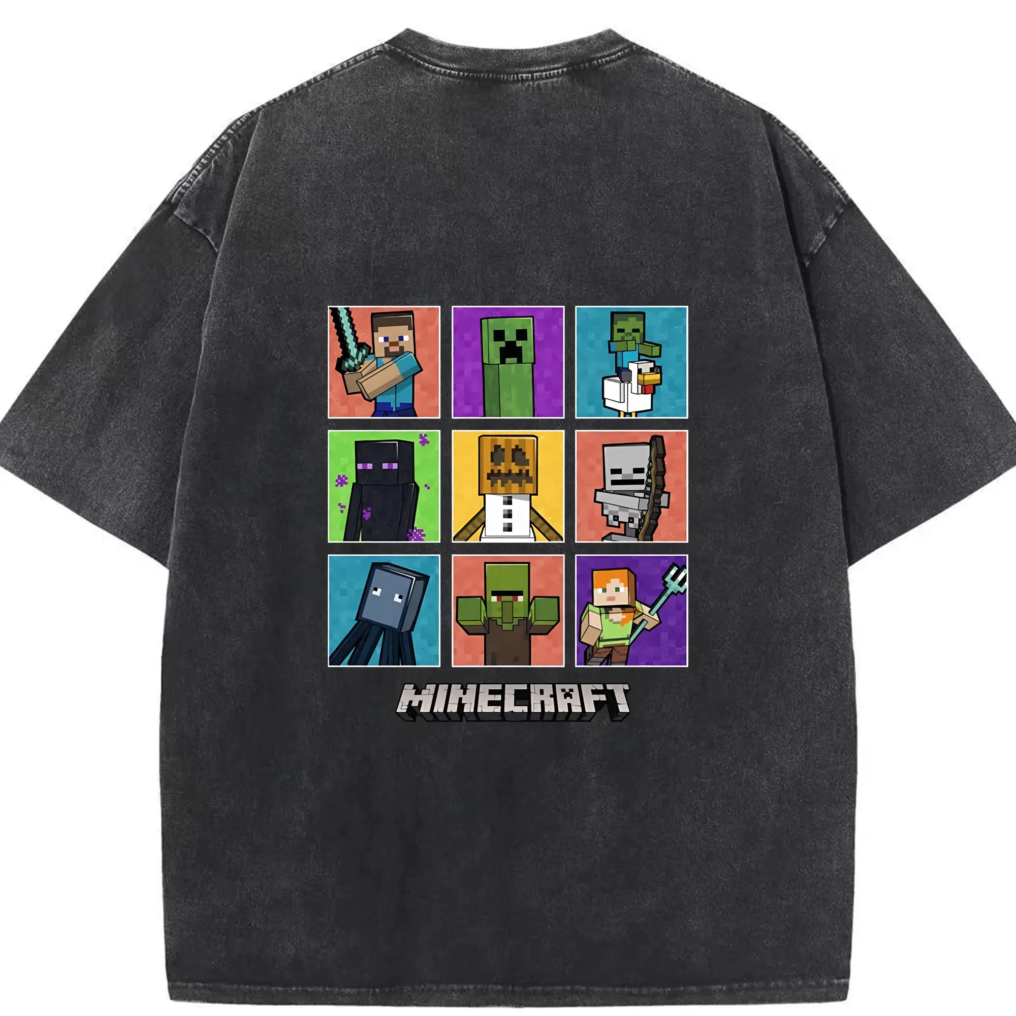 マイクラ グッズ  マイクラ - 綿100％ ヴィンテージ風 半袖Tシャツ ・ 背面プリント ・ 柔らか肌触り ・ 通気性 快適 ・ スポーツ カジュアル 外出用