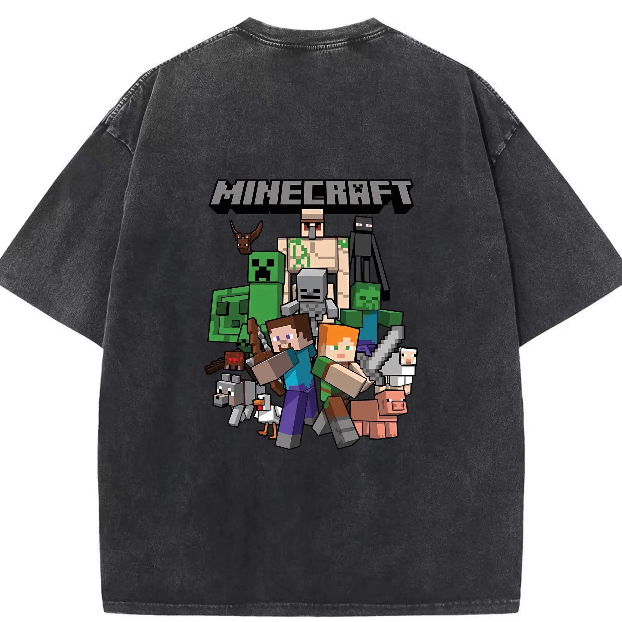 マイクラ グッズ  マイクラ - 綿100％ ヴィンテージ風 半袖Tシャツ ・ 背面プリント ・ 柔らか肌触り ・ 通気性 快適 ・ スポーツ カジュアル 外出用