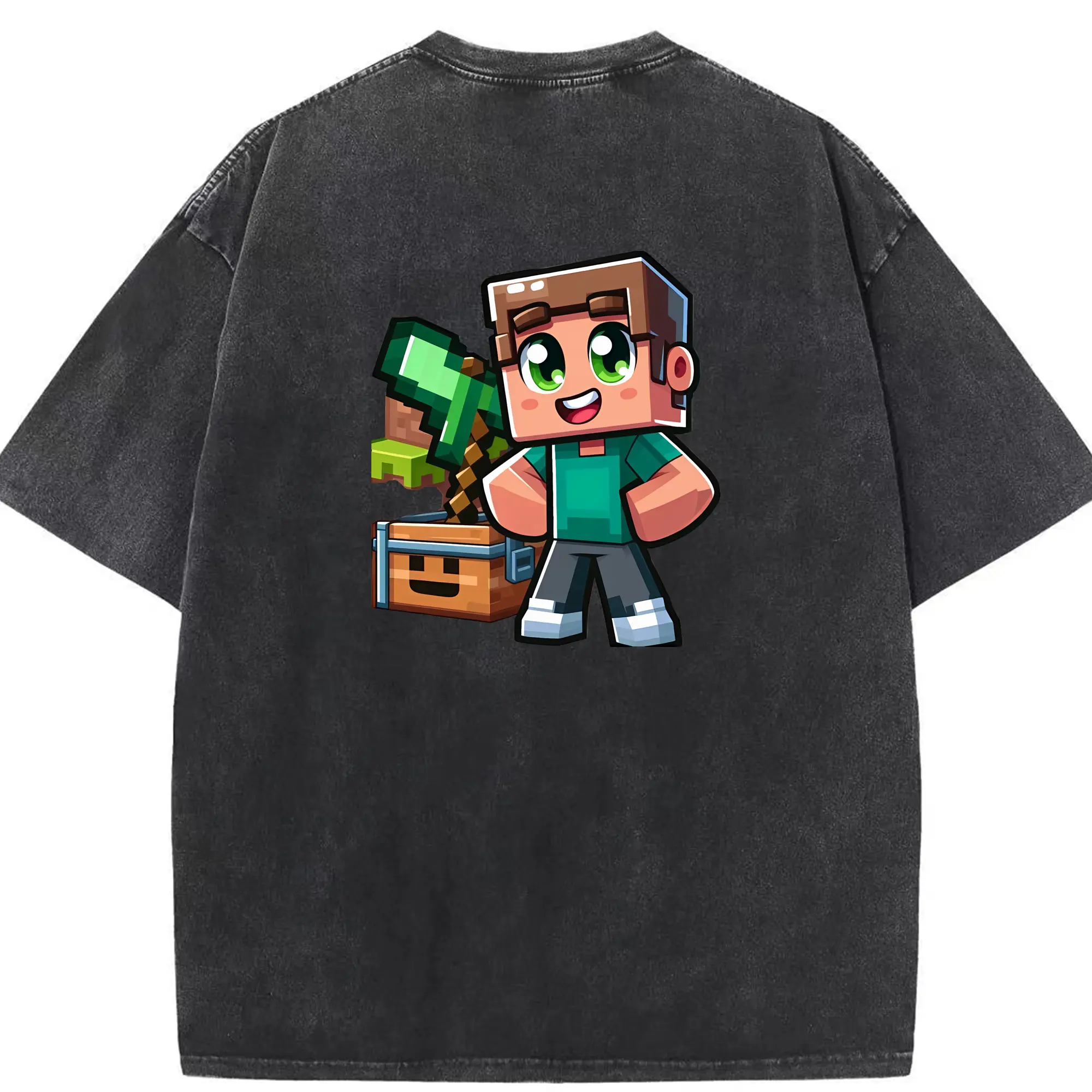マイクラ グッズ  マイクラ - 綿100％ ヴィンテージ風 半袖Tシャツ ・ 背面プリント ・ 柔らか肌触り ・ 通気性 快適 ・ スポーツ カジュアル 外出用