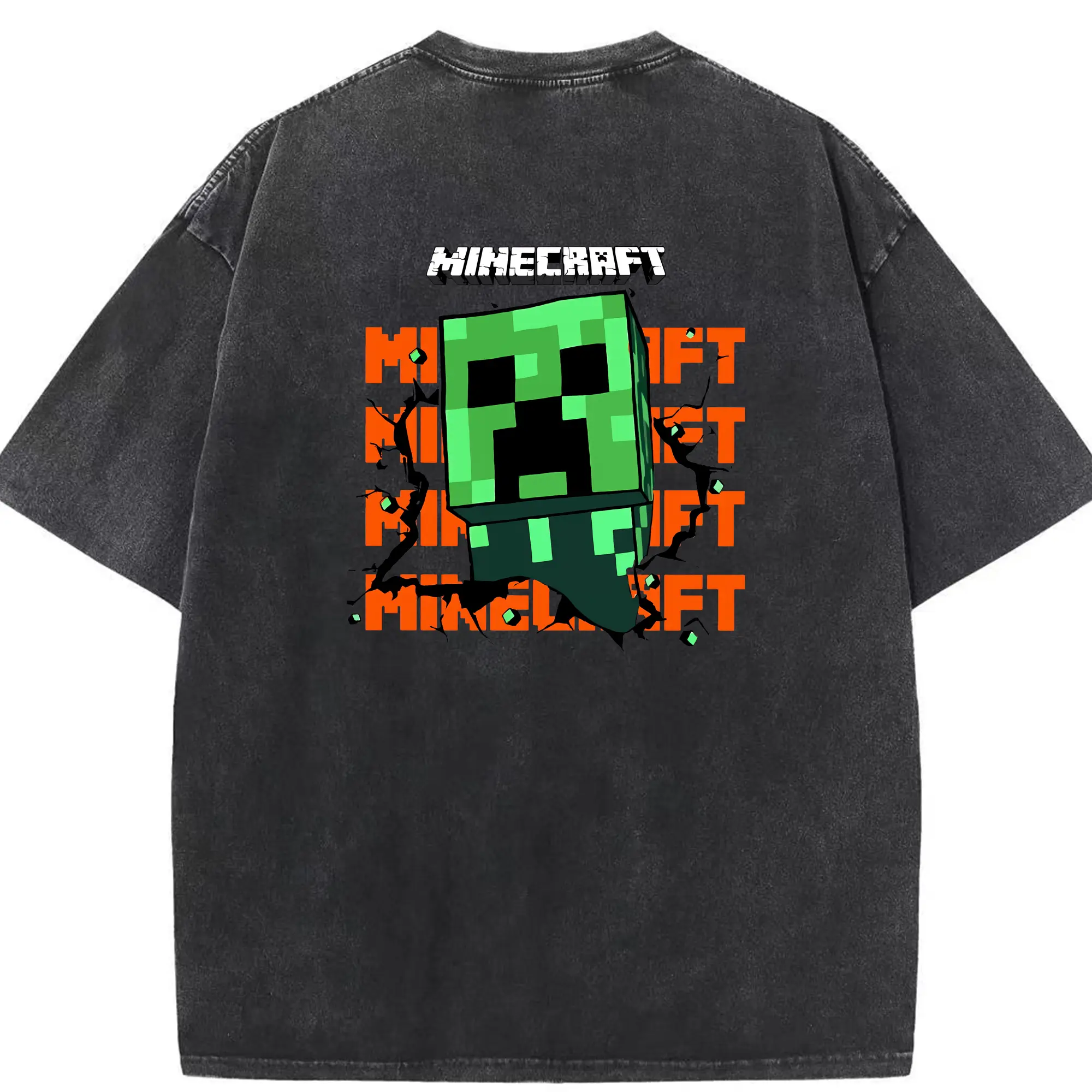 マイクラ グッズ  マイクラ - 綿100％ ヴィンテージ風 半袖Tシャツ ・ 背面プリント ・ 柔らか肌触り ・ 通気性 快適 ・ スポーツ カジュアル 外出用