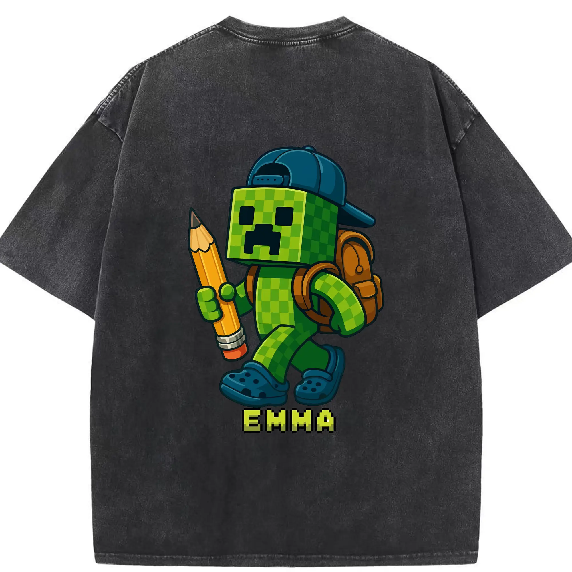 マイクラ グッズ  マイクラ - 綿100％ ヴィンテージ風 半袖Tシャツ ・ 背面プリント ・ 柔らか肌触り ・ 通気性 快適 ・ スポーツ カジュアル 外出用