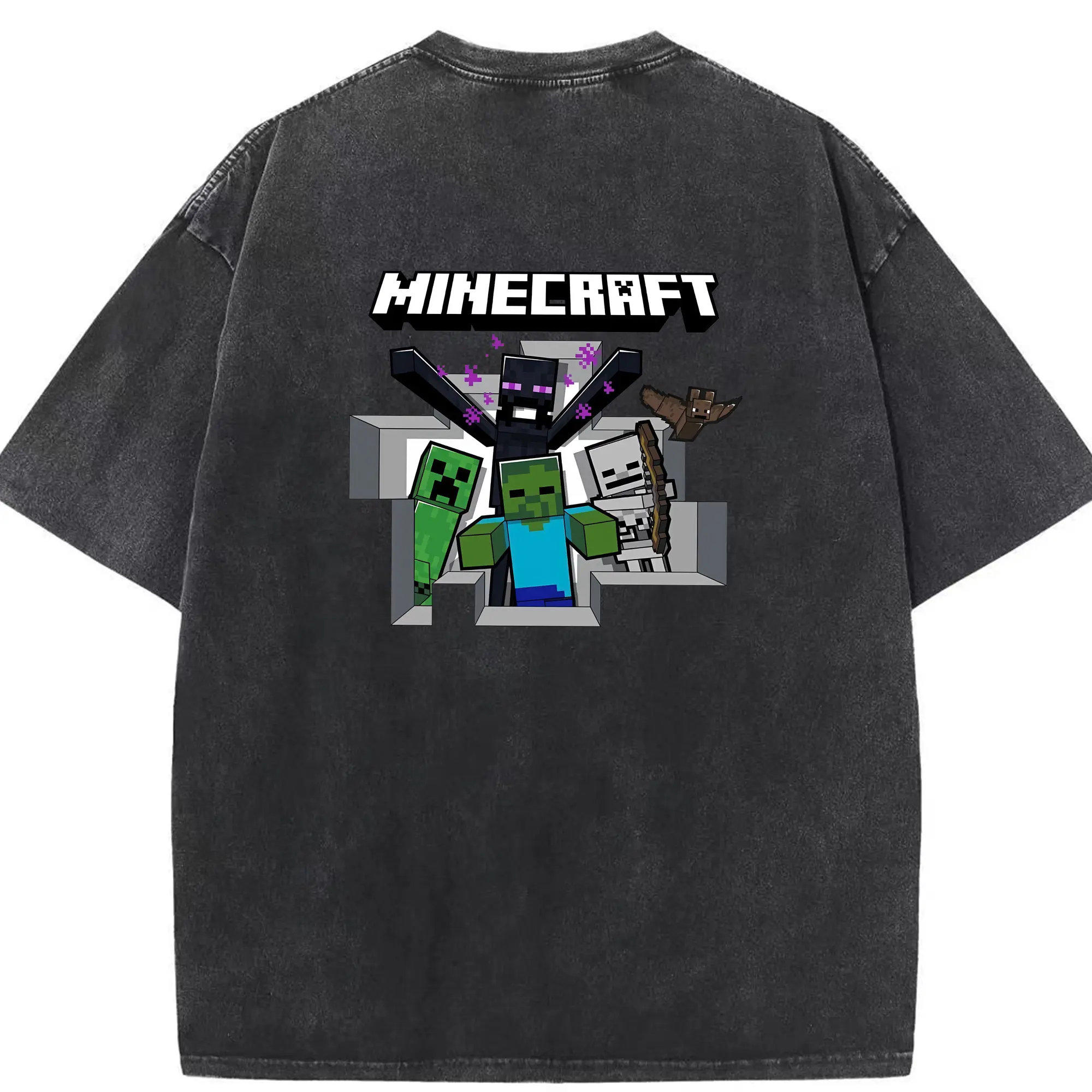 マイクラ グッズ  マイクラ - 綿100％ ヴィンテージ風 半袖Tシャツ ・ 背面プリント ・ 柔らか肌触り ・ 通気性 快適 ・ スポーツ カジュアル 外出用