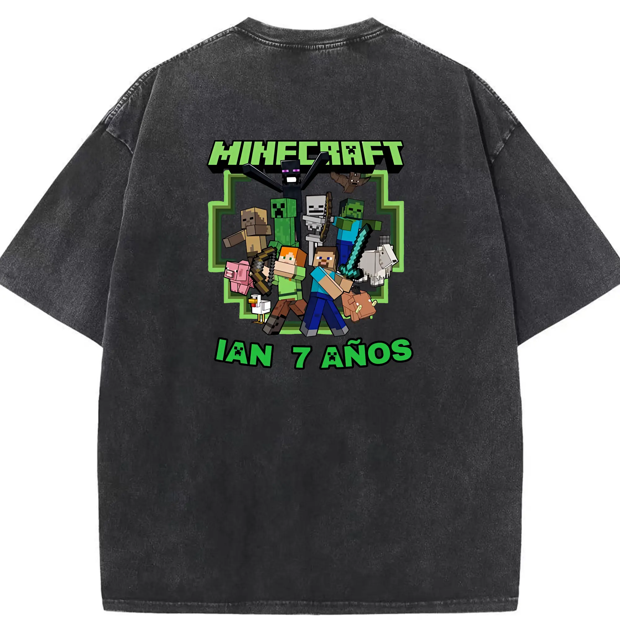 マイクラ グッズ  マイクラ - 綿100％ ヴィンテージ風 半袖Tシャツ ・ 背面プリント ・ 柔らか肌触り ・ 通気性 快適 ・ スポーツ カジュアル 外出用