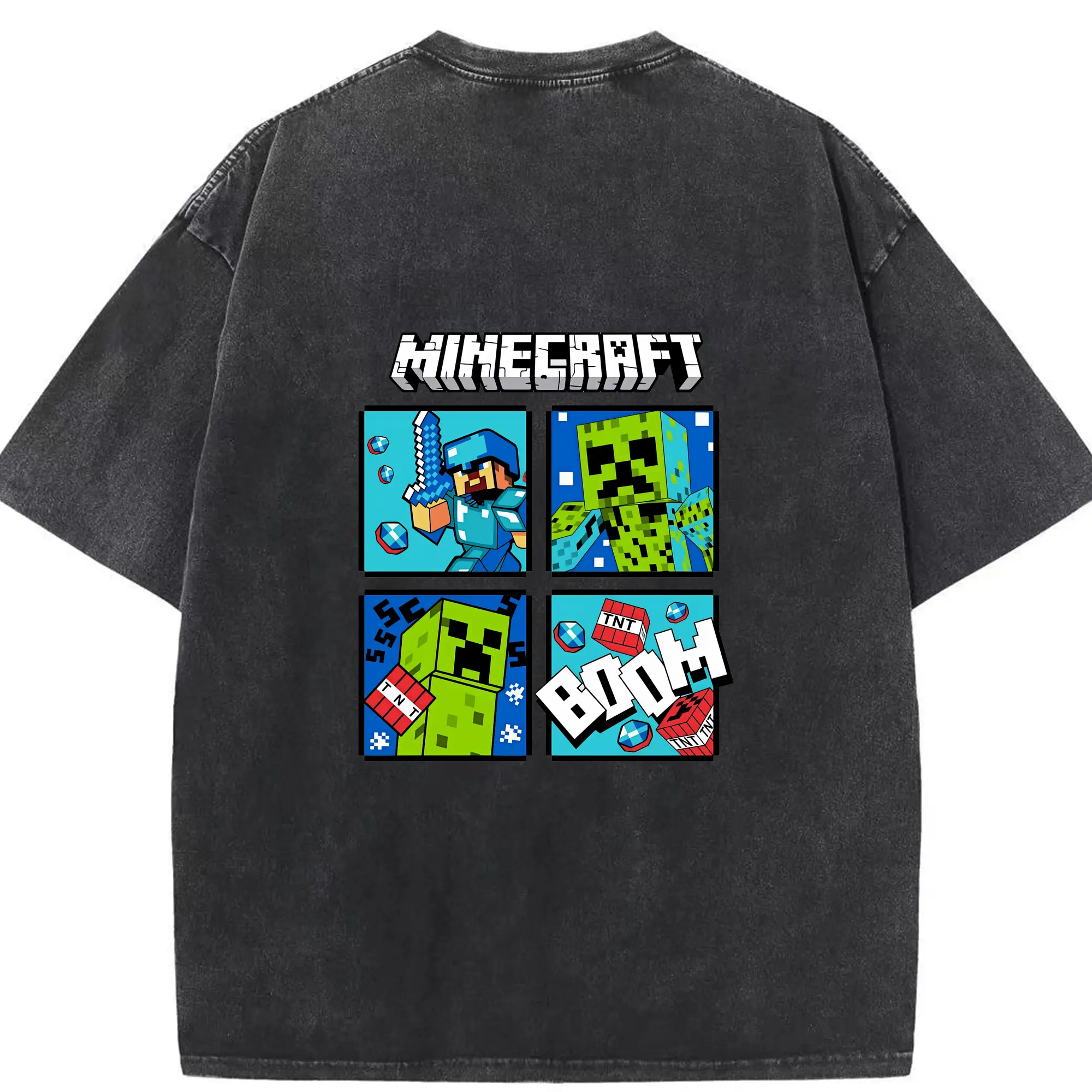 マイクラ グッズ  マイクラ - 綿100％ ヴィンテージ風 半袖Tシャツ ・ 背面プリント ・ 柔らか肌触り ・ 通気性 快適 ・ スポーツ カジュアル 外出用