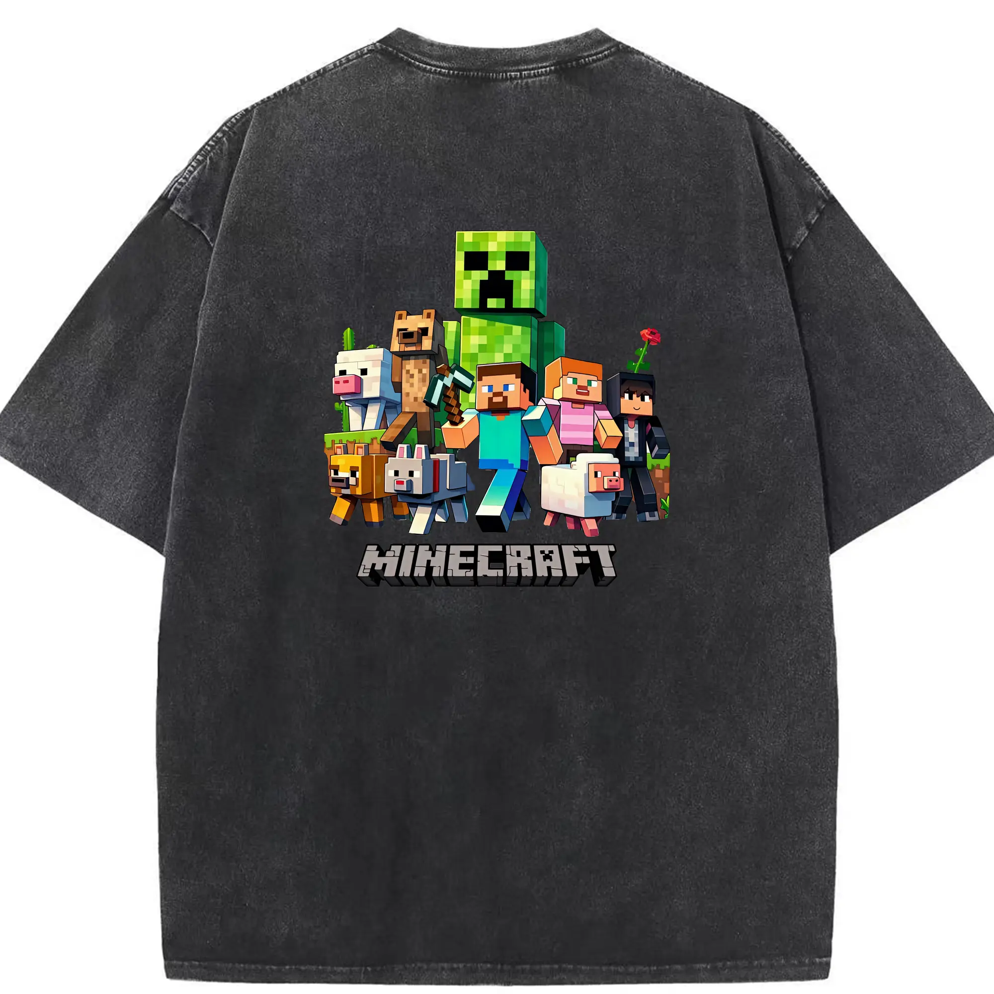 マイクラ グッズ  マイクラ - 綿100％ ヴィンテージ風 半袖Tシャツ ・ 背面プリント ・ 柔らか肌触り ・ 通気性 快適 ・ スポーツ カジュアル 外出用