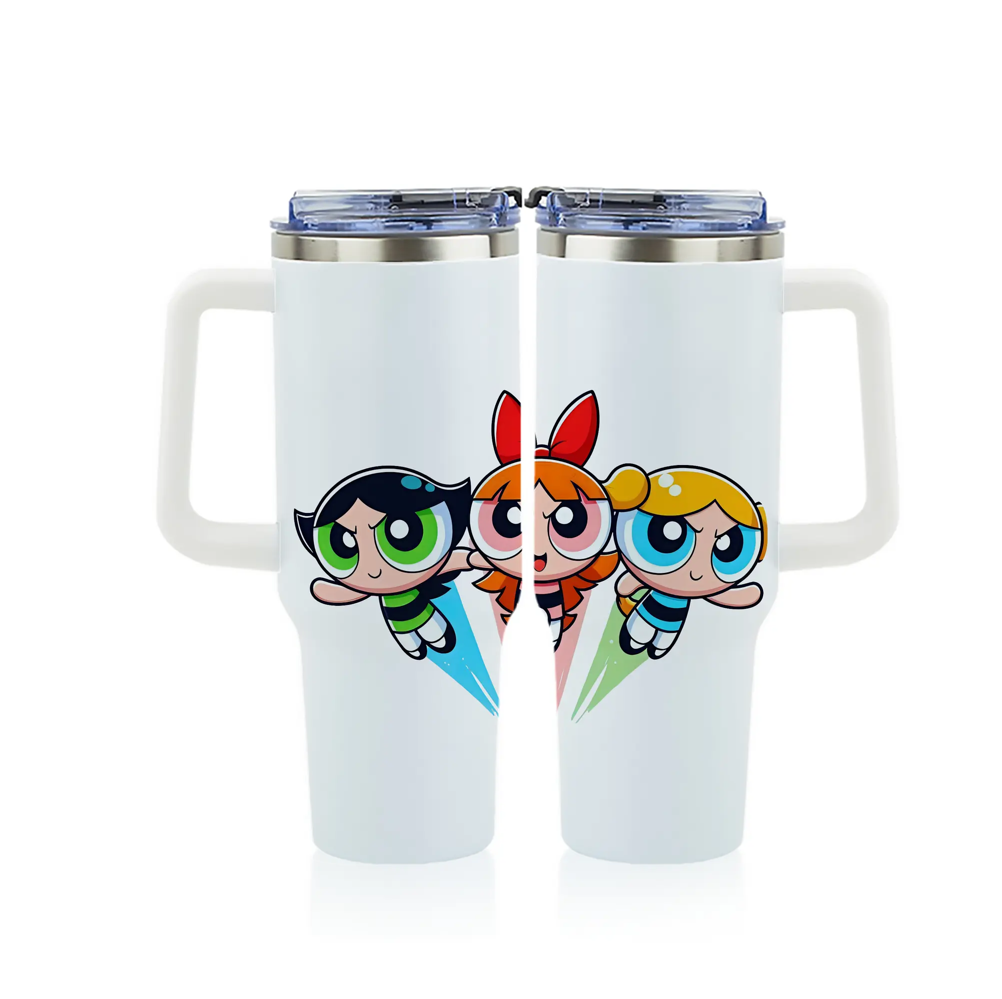 パワパフガールズ グッズ バターカップ - 1200mL フルプリント車用タンブラー ・ 304ステンレス 内側 ・ 201ステンレス 外側 ・ 保温 保冷 ・ 通勤 ドライブ アウトドア用