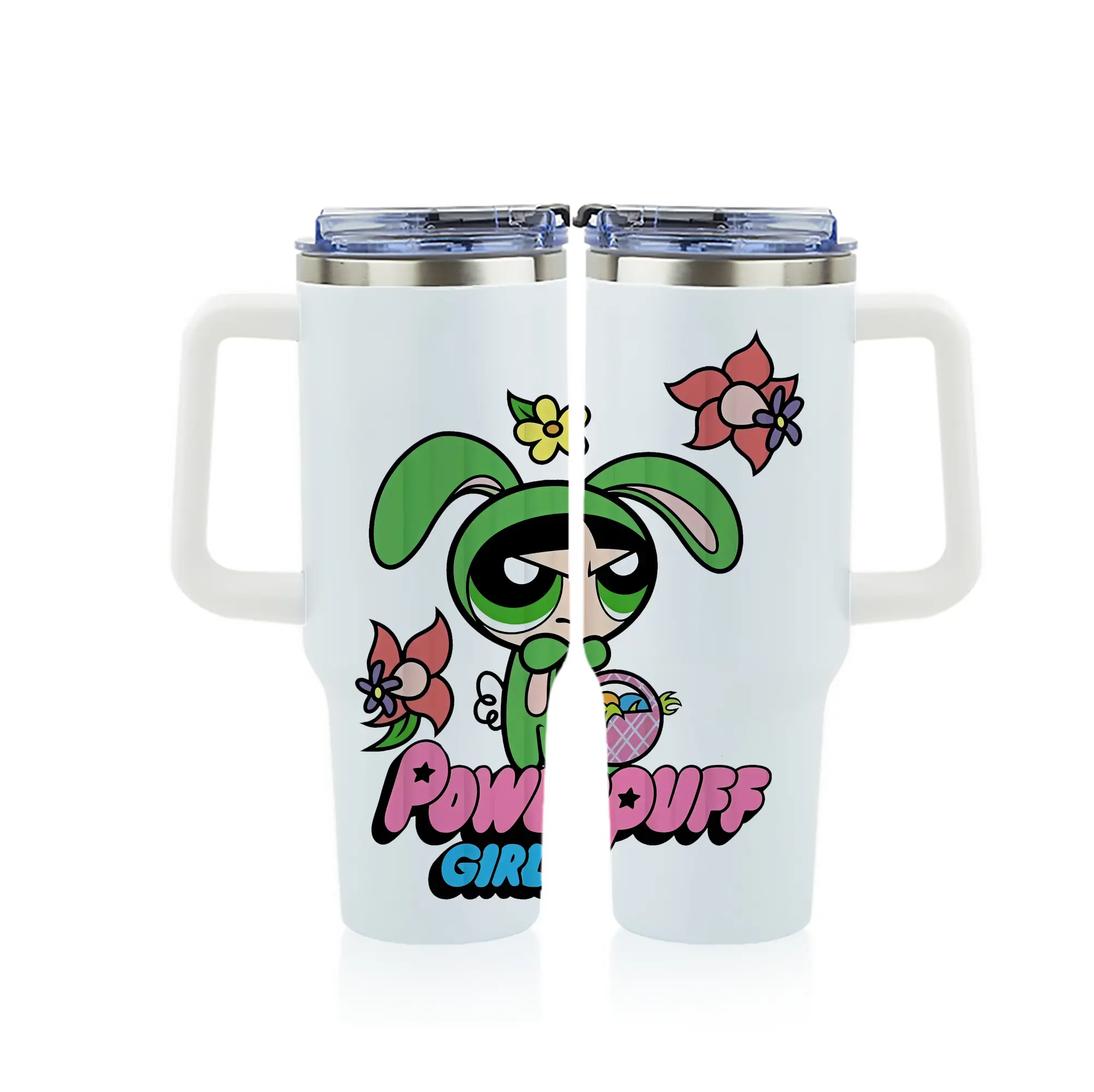 パワパフガールズ グッズ バターカップ - 1200mL フルプリント車用タンブラー ・ 304ステンレス 内側 ・ 201ステンレス 外側 ・ 保温 保冷 ・ 通勤 ドライブ アウトドア用