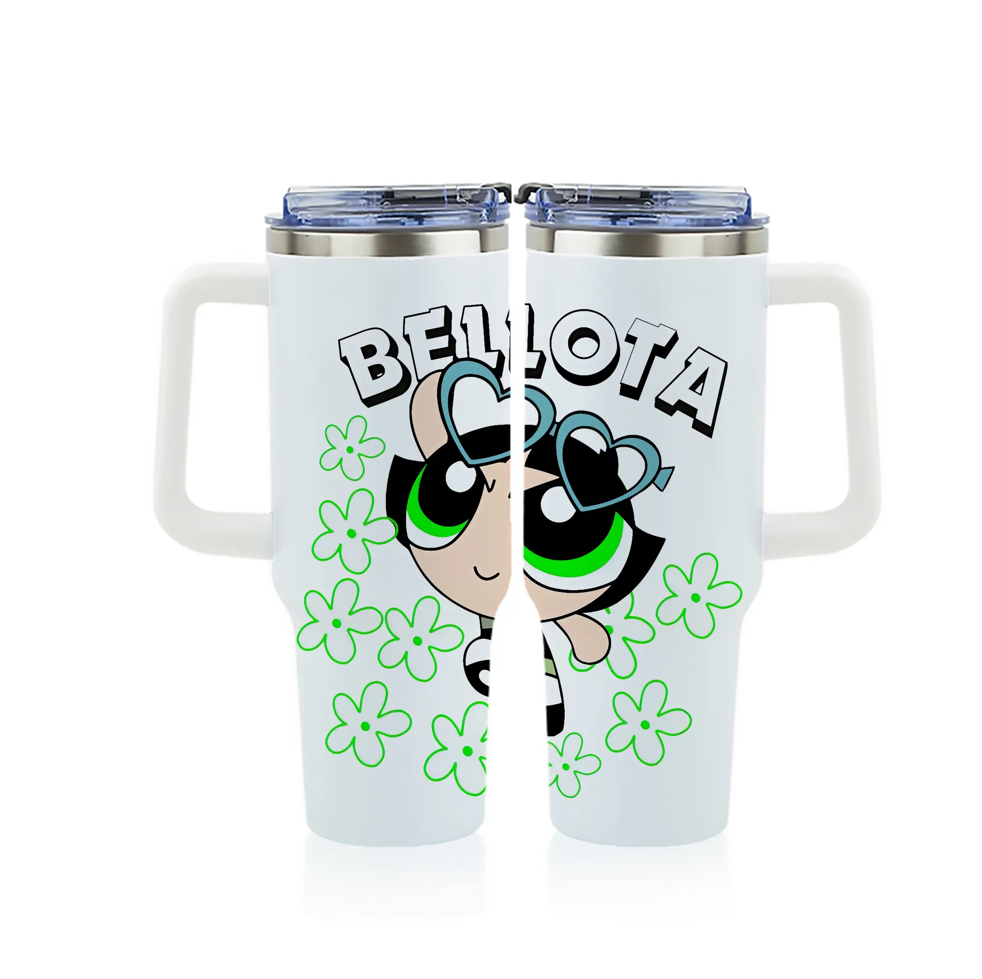 パワパフガールズ グッズ バターカップ - 1200mL フルプリント車用タンブラー ・ 304ステンレス 内側 ・ 201ステンレス 外側 ・ 保温 保冷 ・ 通勤 ドライブ アウトドア用