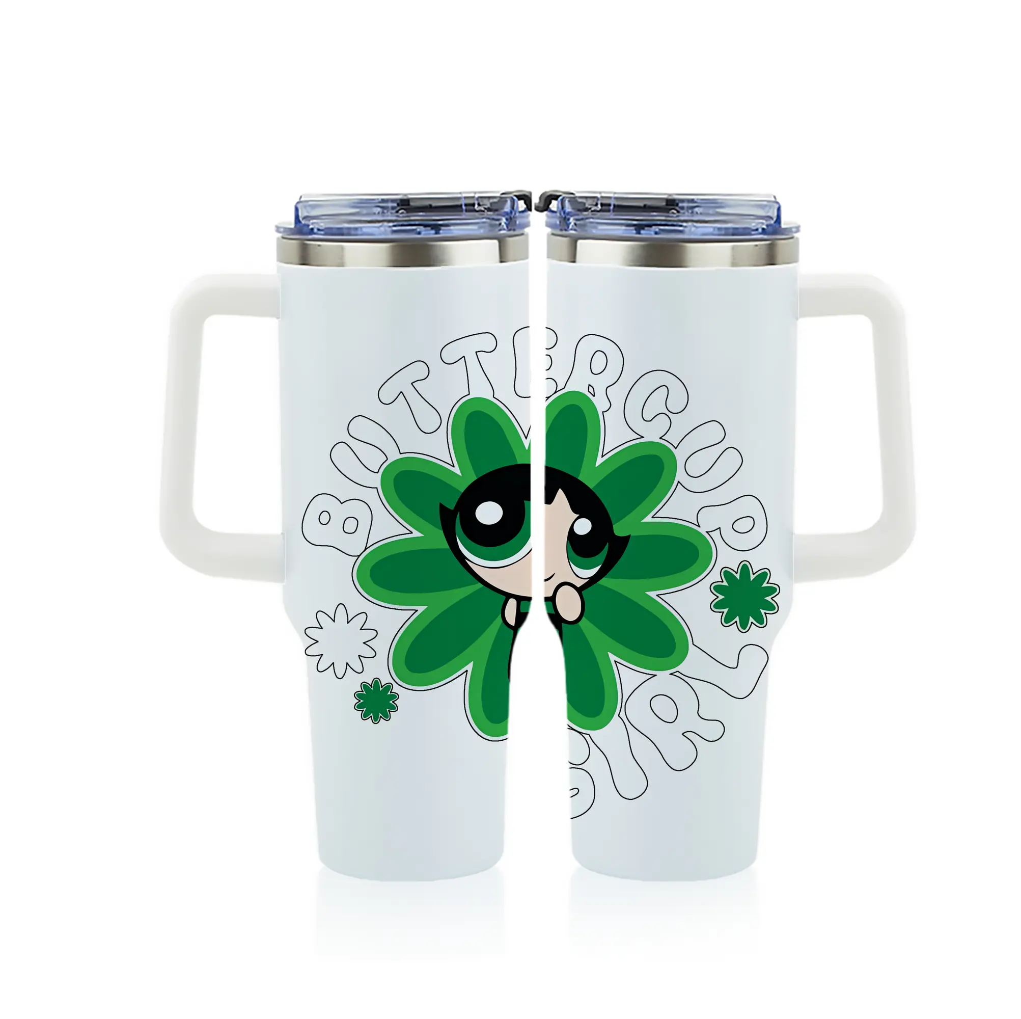 パワパフガールズ グッズ バターカップ - 1200mL フルプリント車用タンブラー ・ 304ステンレス 内側 ・ 201ステンレス 外側 ・ 保温 保冷 ・ 通勤 ドライブ アウトドア用