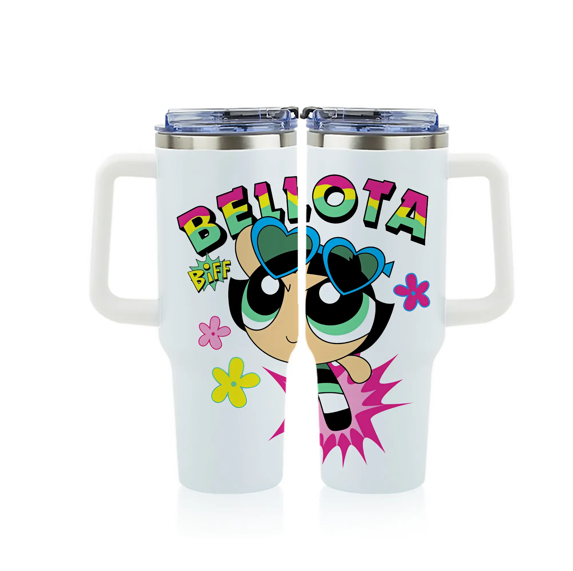 パワパフガールズ グッズ バターカップ - 1200mL フルプリント車用タンブラー ・ 304ステンレス 内側 ・ 201ステンレス 外側 ・ 保温 保冷 ・ 通勤 ドライブ アウトドア用