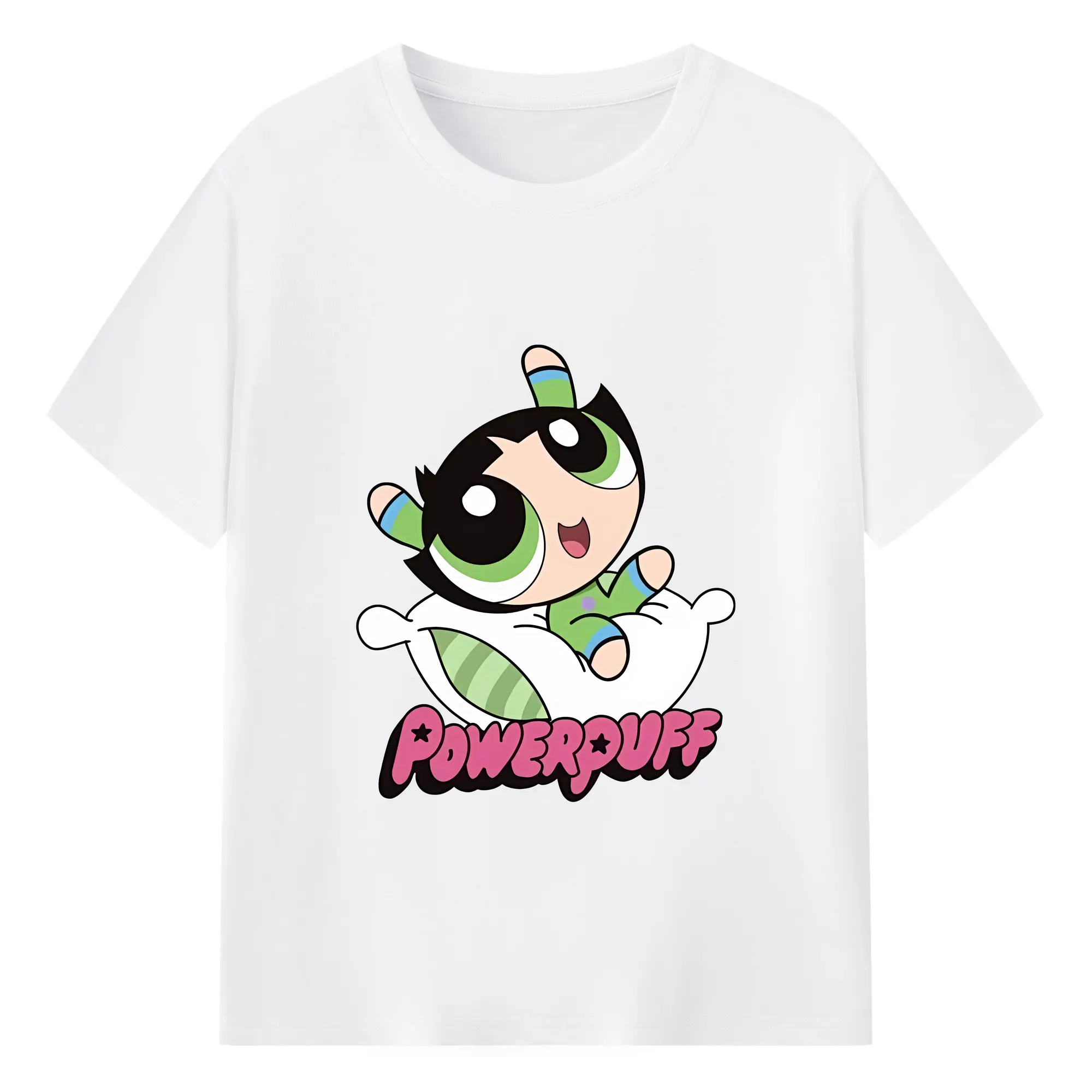 パワパフガールズ グッズ バターカップ - 綿100％ 半袖Tシャツ ・ フロントプリント ・ 快適 通気性 ・ 日常使い 散歩 スポーツ用