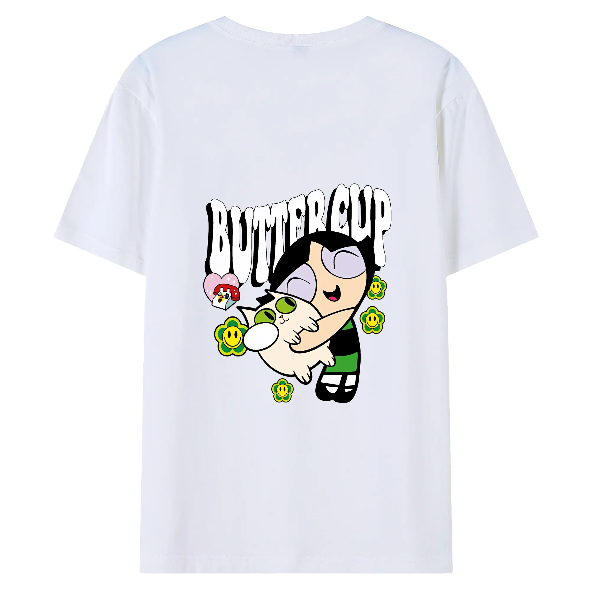 パワパフガールズ グッズ バターカップ - 綿100％ 半袖Tシャツ ・ バックプリント ・ 快適 通気性 ・ 日常使い 散歩 スポーツ用