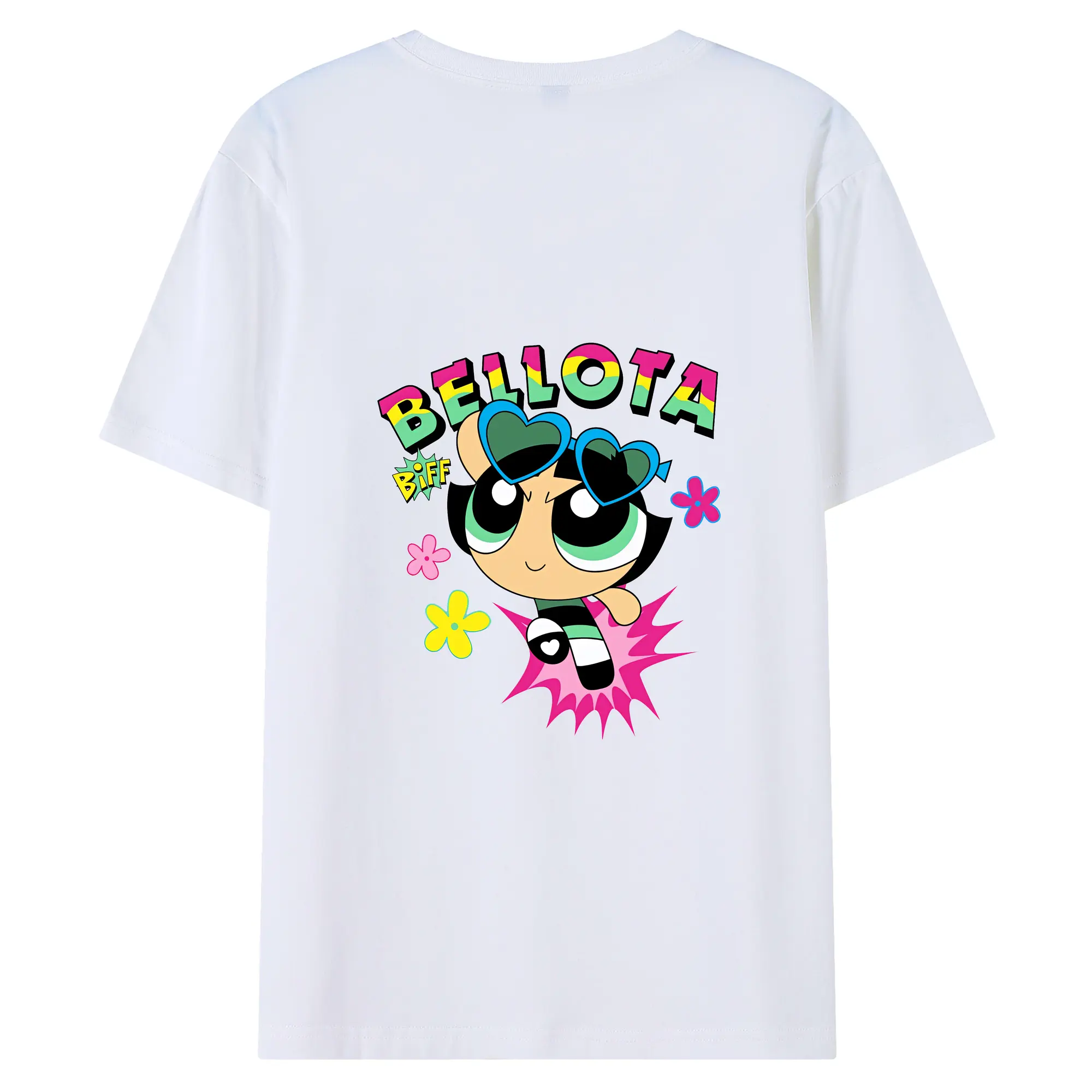 パワパフガールズ グッズ バターカップ - 綿100％ 半袖Tシャツ ・ バックプリント ・ 快適 通気性 ・ 日常使い 散歩 スポーツ用