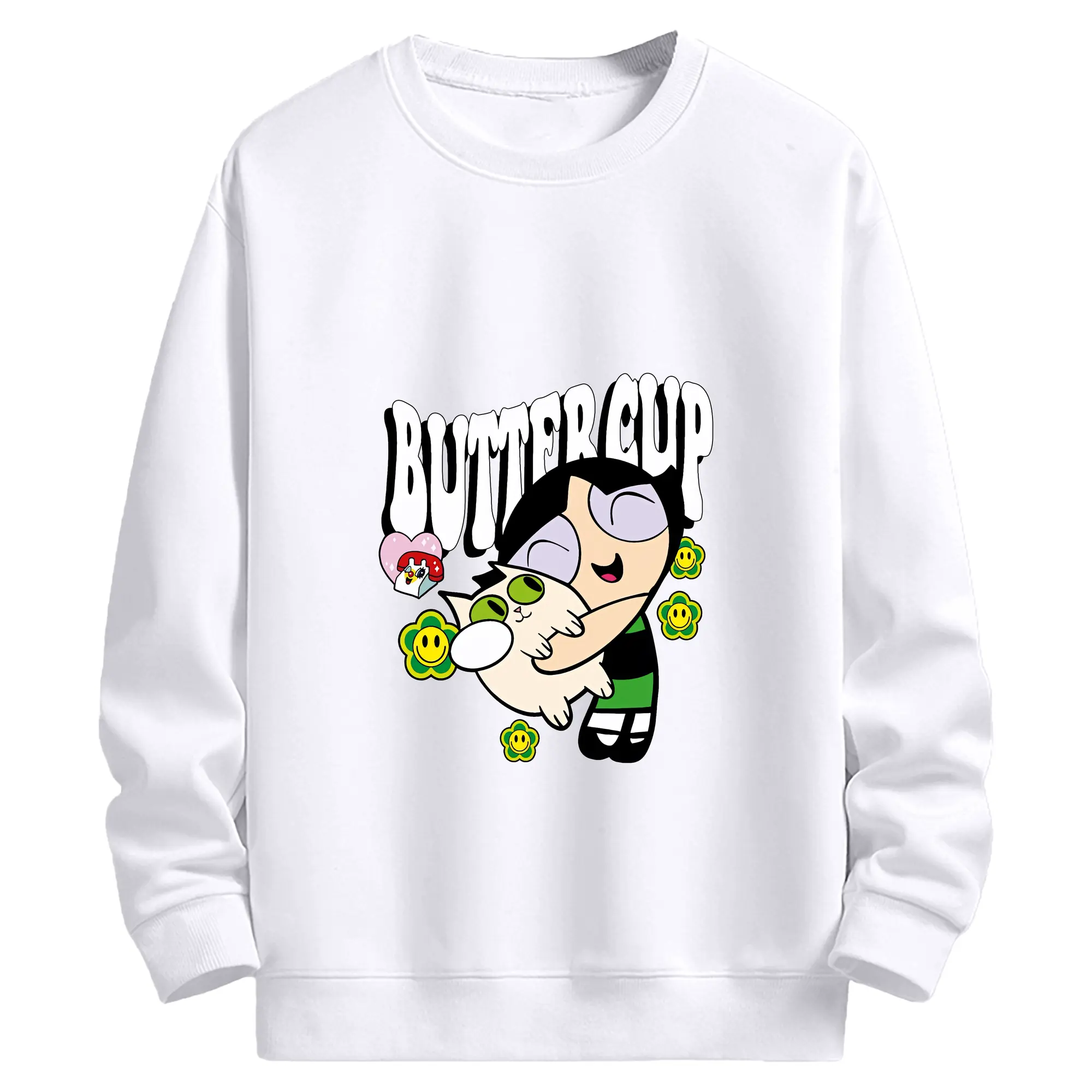 パワパフガールズ グッズ バターカップ - 高品質 クルーネック スウェット ・ コットン59％ ポリエステル41％ ・ ユニセックス 長袖 トレーナー ・ カジュアル デイリー スポーツ 散歩用