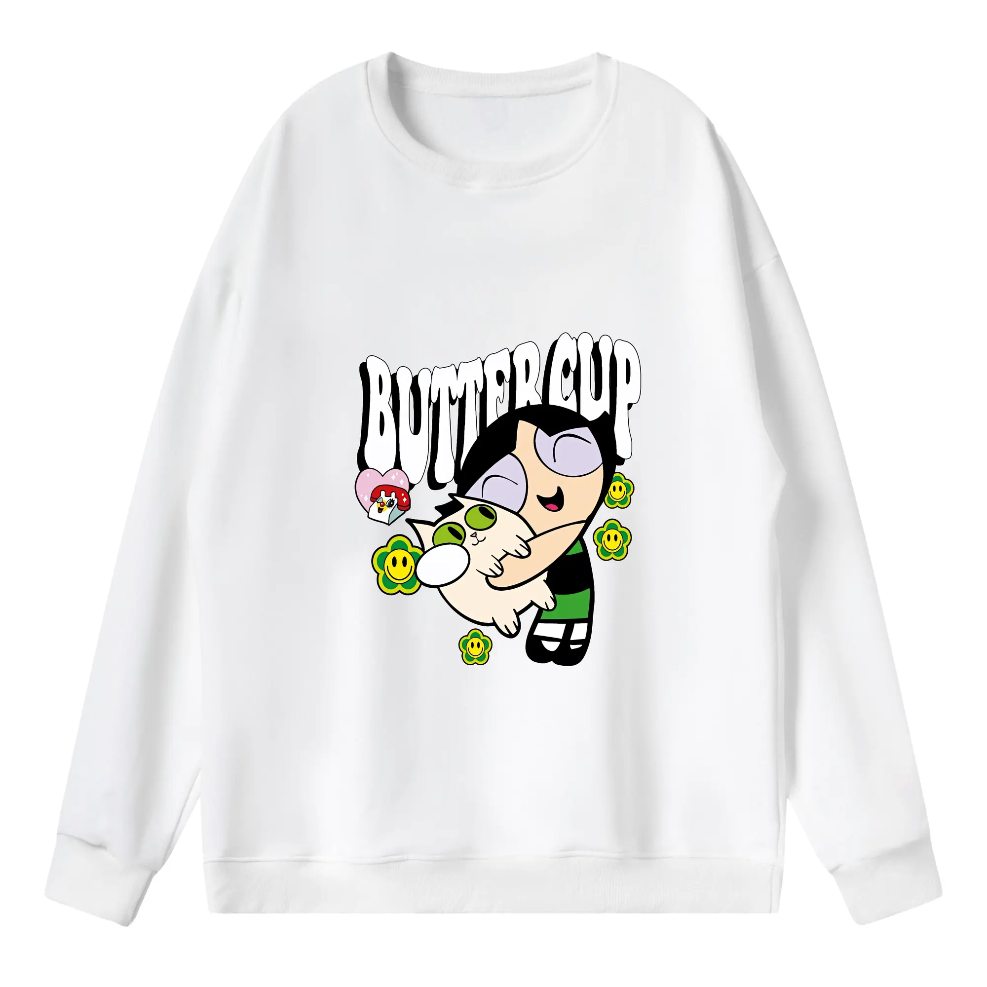 パワパフガールズ グッズ バターカップ - 薄手 クルーネック スウェット 裏毛260g · ポリエステル 春秋向け カジュアル 男女兼用 · トレーナー デイリー スポーツ 散歩に最適